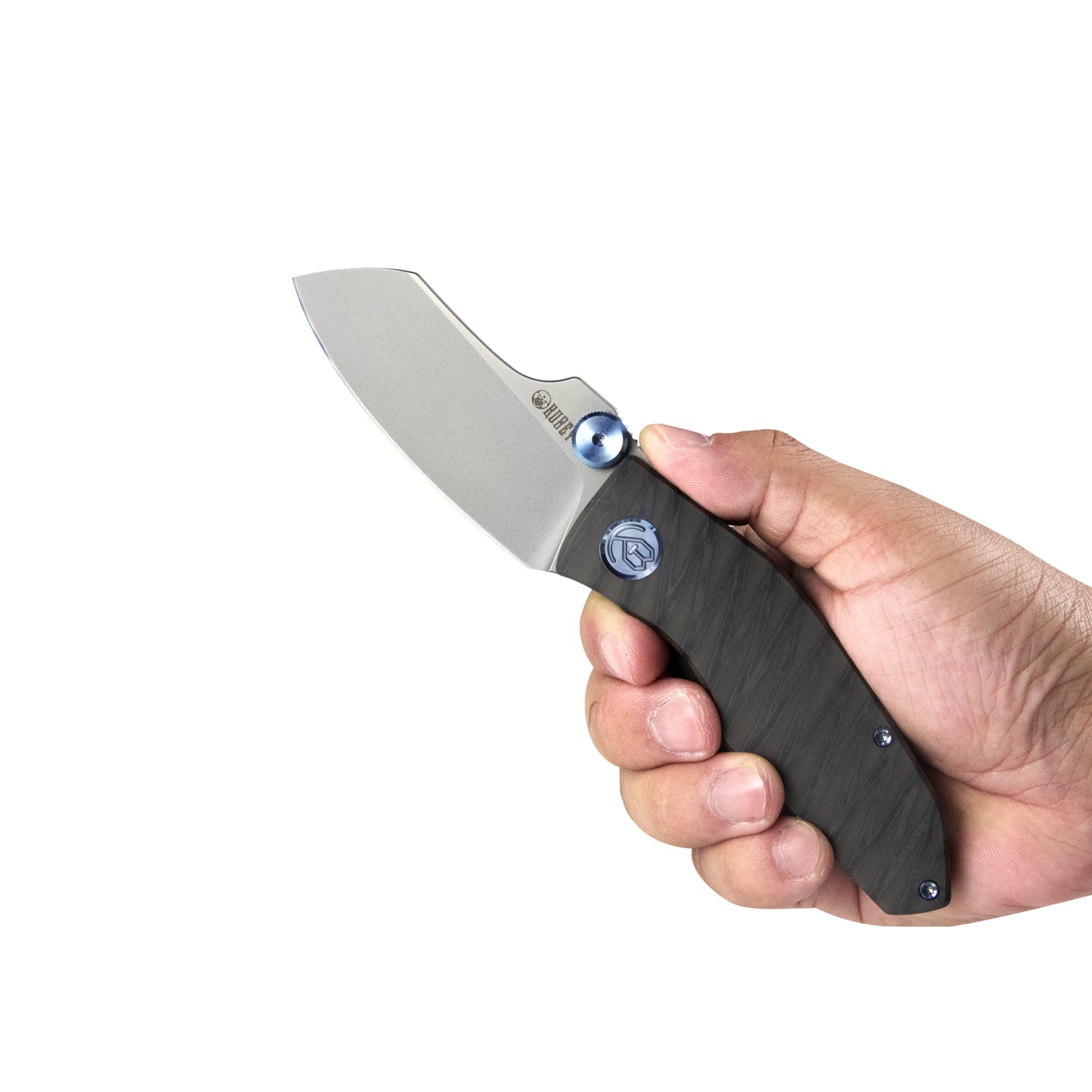 Kubey Monsterdog Frame Lock Dual Thumb Studs Folding Knife Titanium Handle 2.95" Bead Blasted M390 KB285D