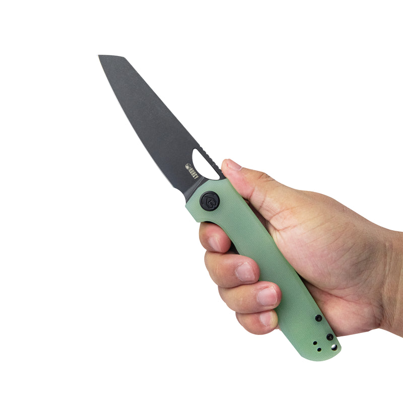 Elang Liner Lock Folding Knife Jade G10 Handle 3.94" Blackwashed Sheepsfoot AUS-10 KU365D