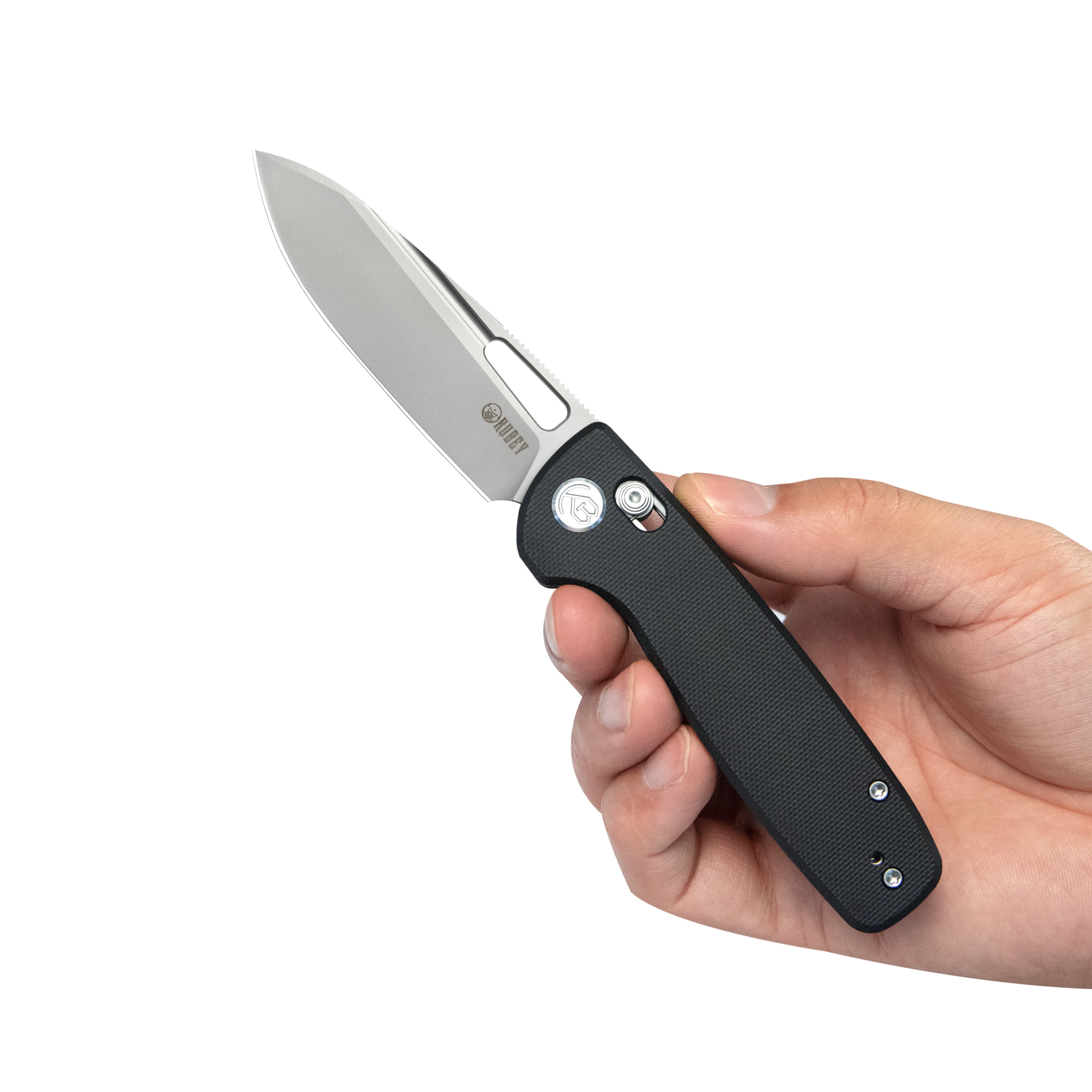 Kubey Bluff Axis lock Everyday Carry Folding Knife Black G10 Handle 3.19" Sandblast 14C28N KU248D