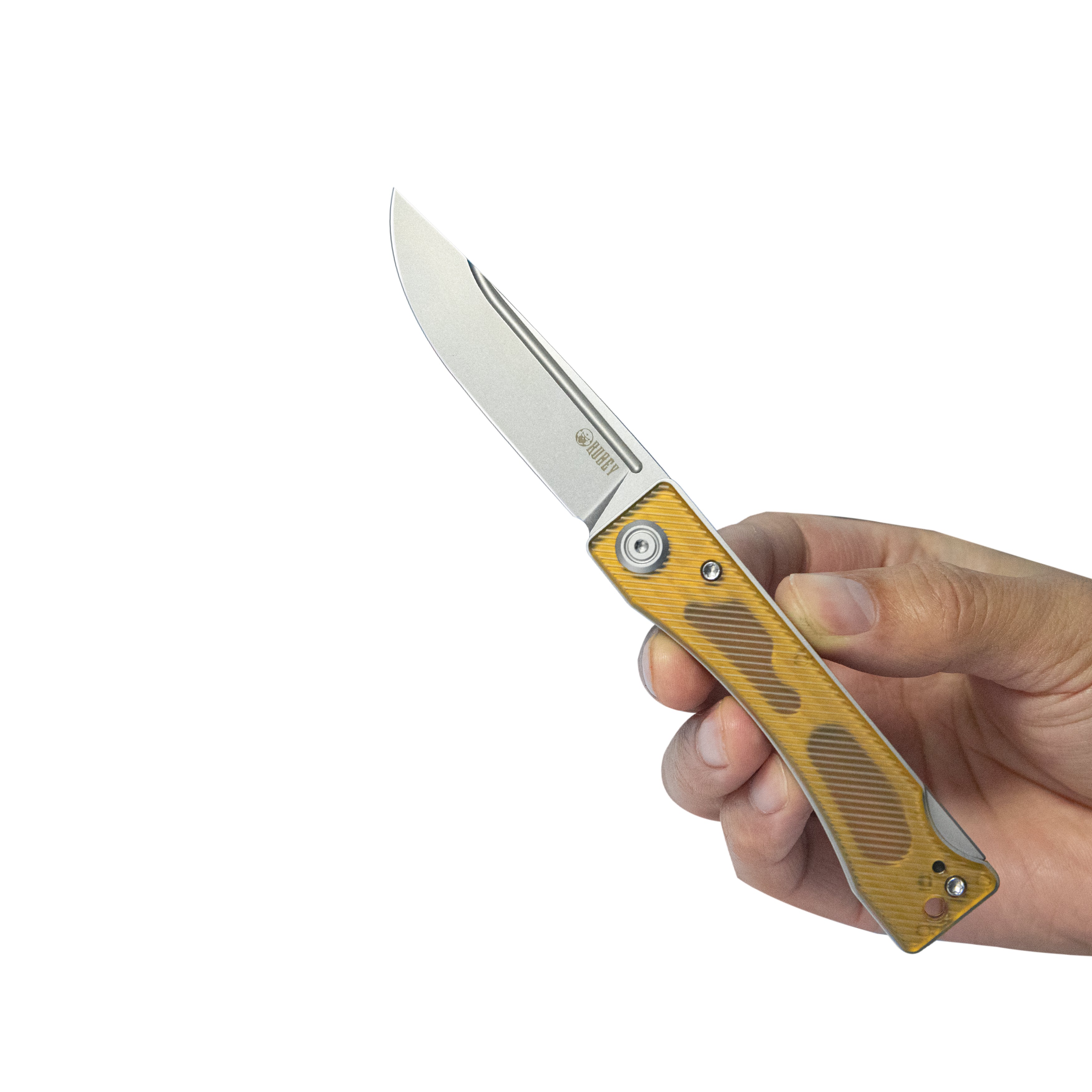 Kubey Akino Lockback Pocket Folding Knife Ultem Handle 3.15" Bead Blasted Sandvik 14C28N KU2102E