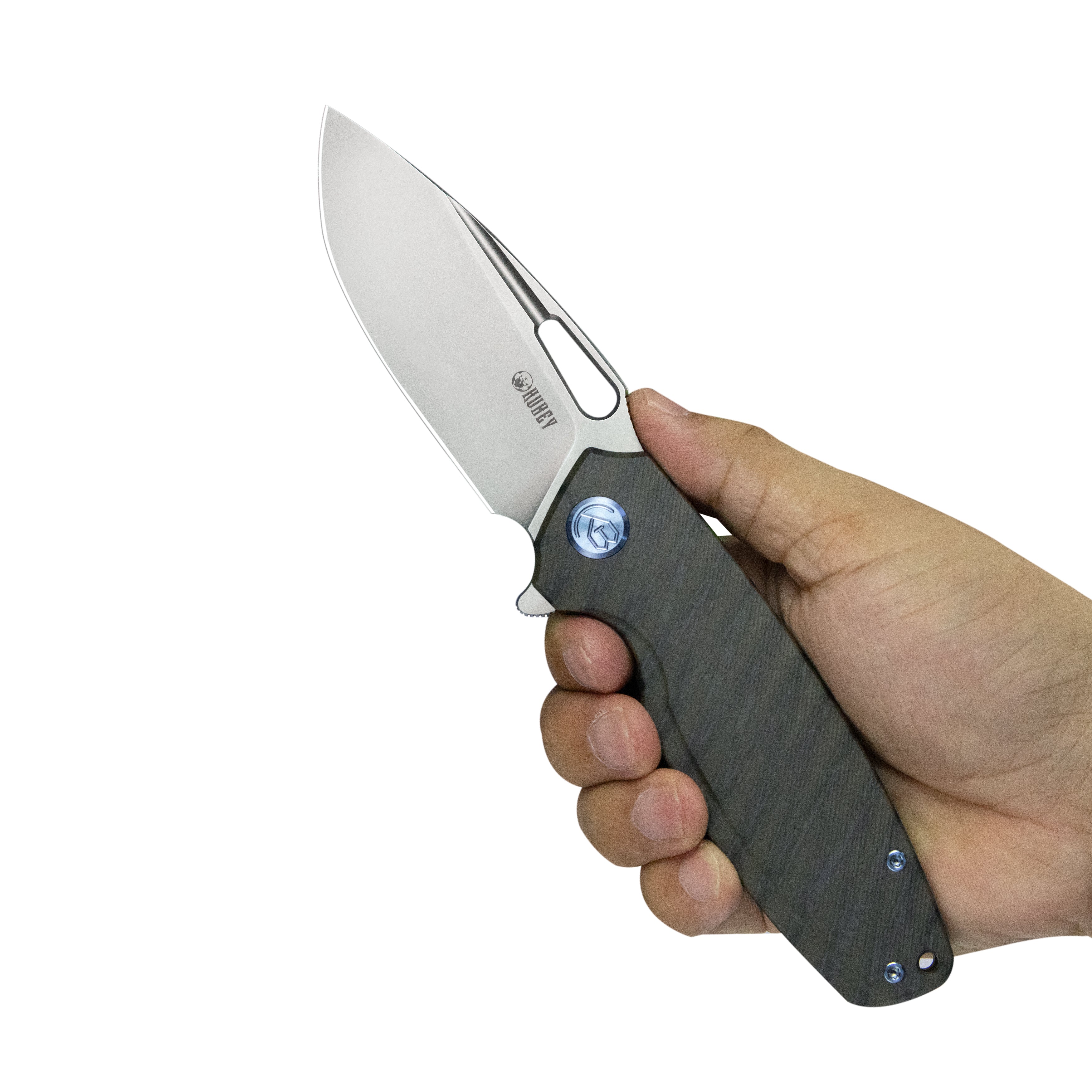 Kubey Tityus Frame Lock Flipper Folding Knife Flame 6AL4V Contoured Titanium Handle 3.39" Bead Blasted 14C28N KB360E
