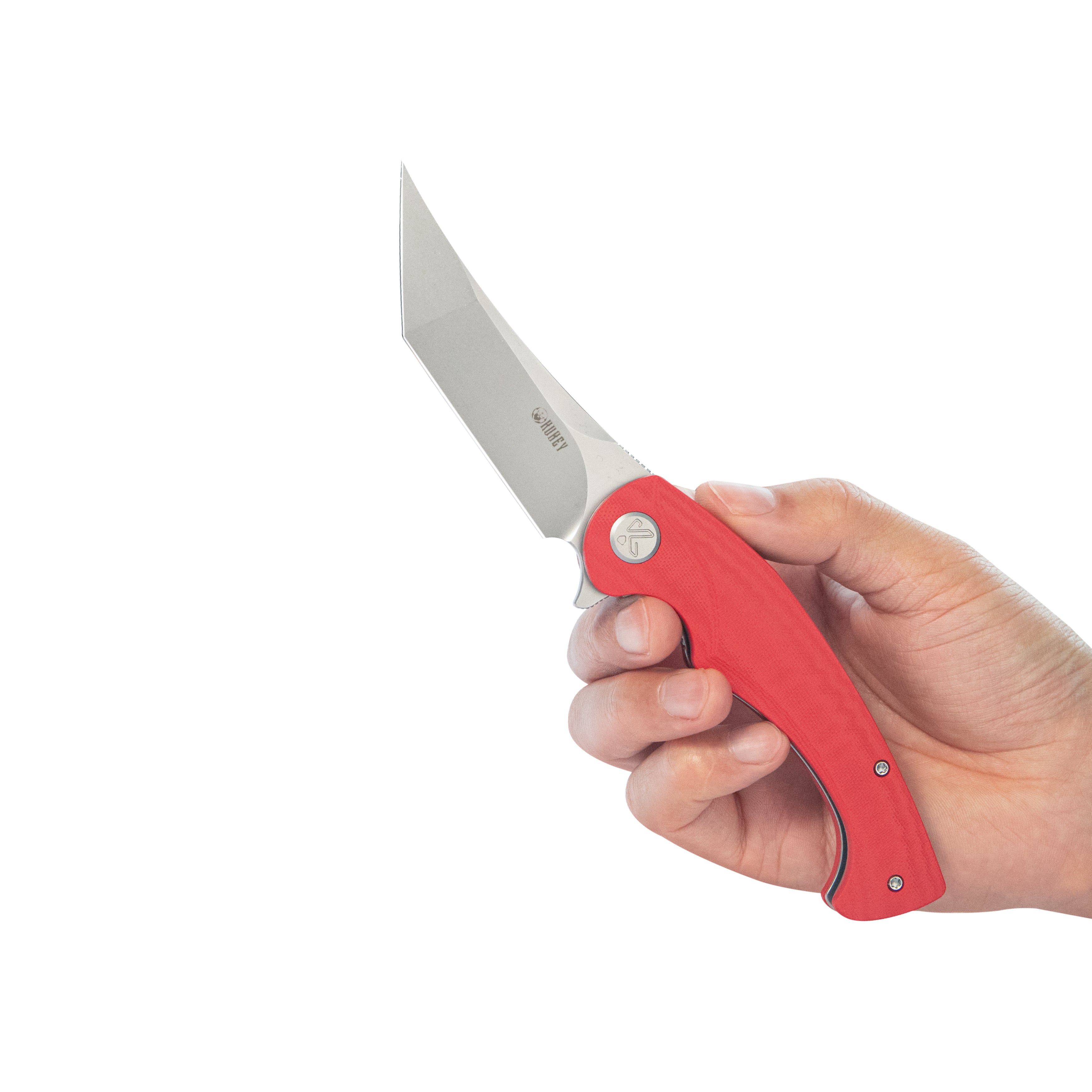 Kubey Scimitar Tanto Liner Lock Hunting Folding Knife Red G10 Handle 3.46" Beadblast 14C28N KU175E