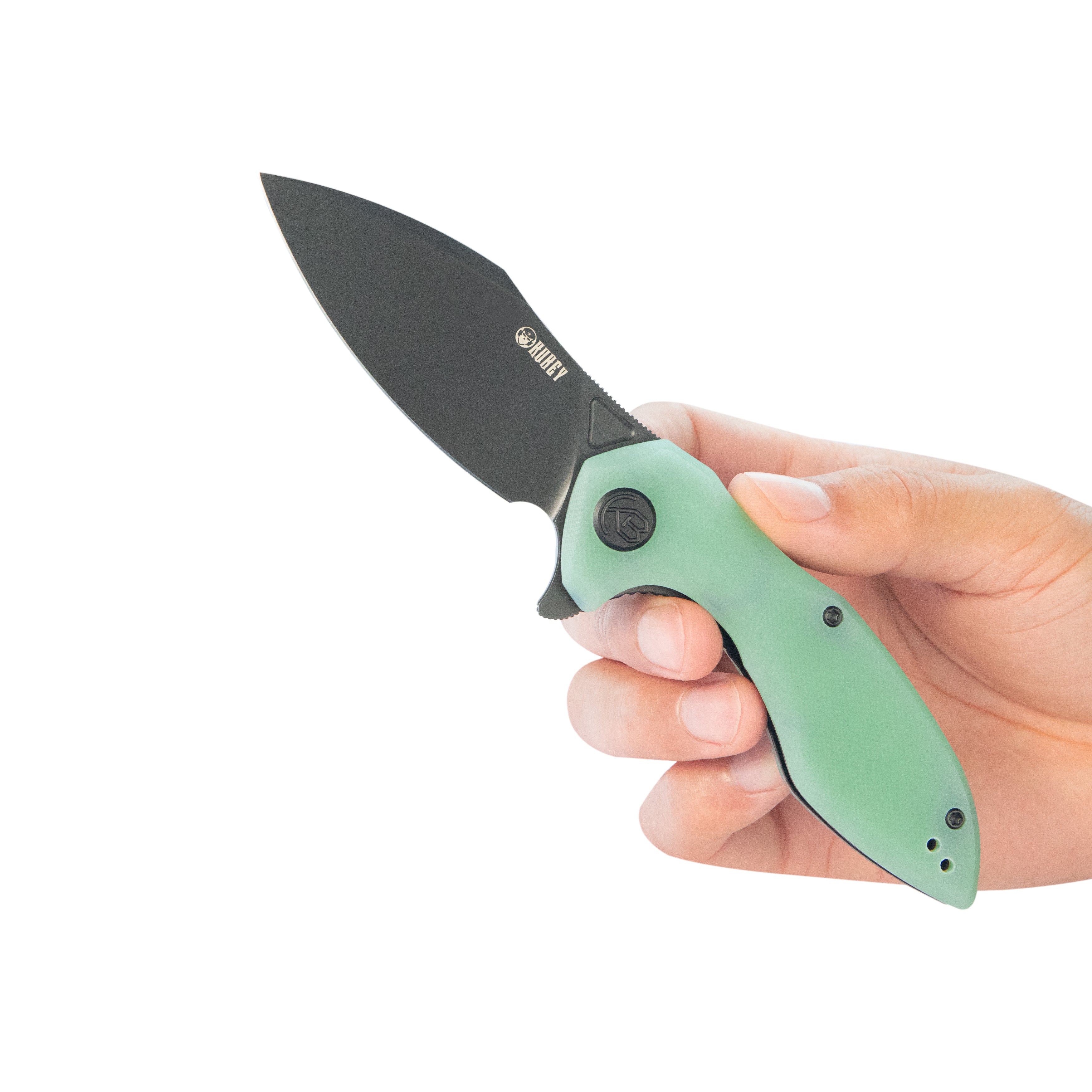 Kubey Noble Flipper Folding Knife Jade G10 Handle 3.15" Blackwash 14C28N KU236Q