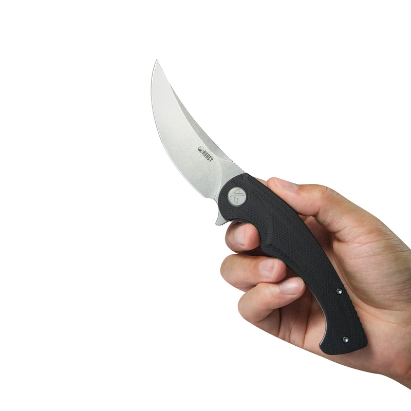 Scimitar Liner Lock Folding Knife Black G10 Handle 3.46" Beadblast 14C28N KU173K