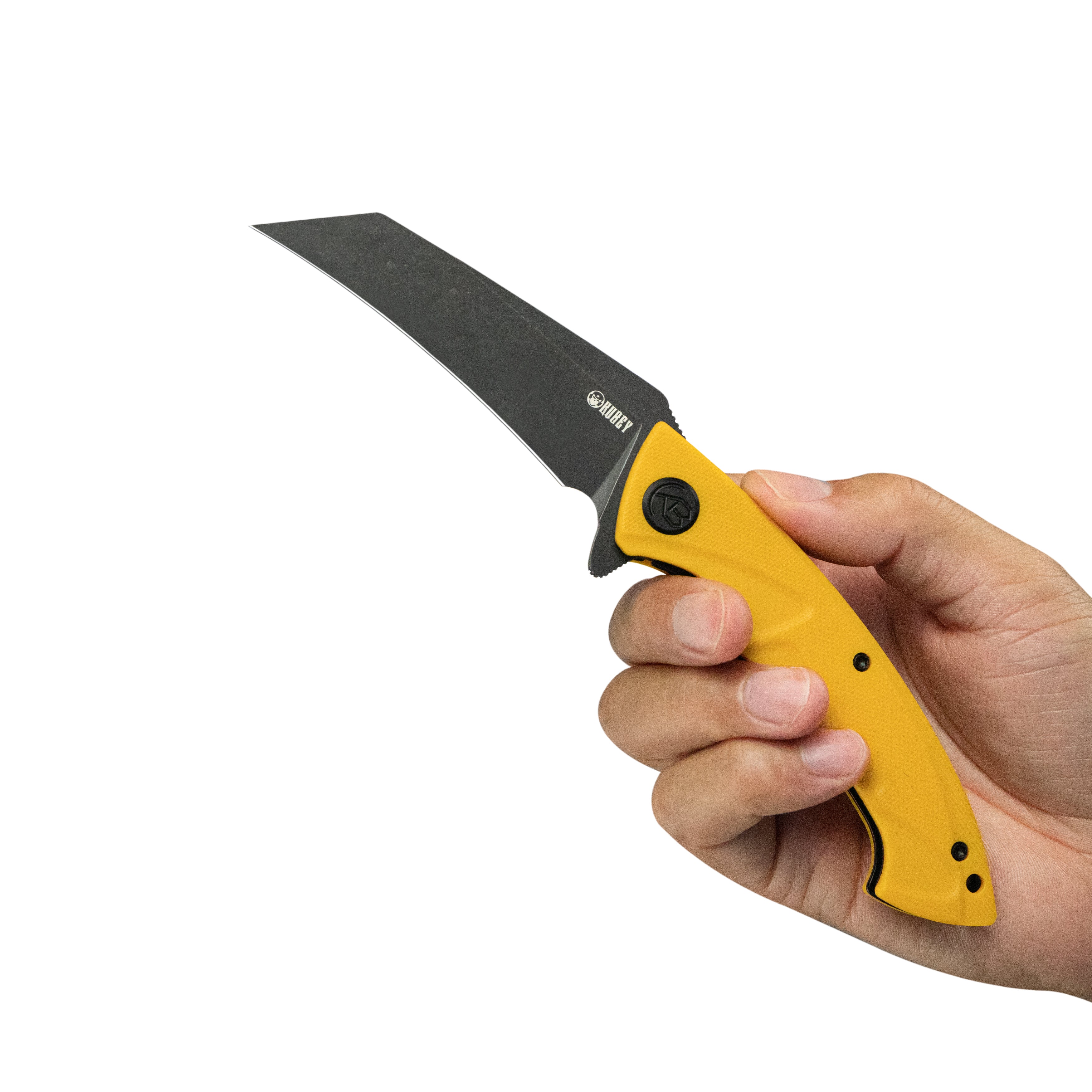 Kubey Anteater Liner Lock Folding Knife Yellow G10 Handle 3.42" Blackwash 14C28N KU212E