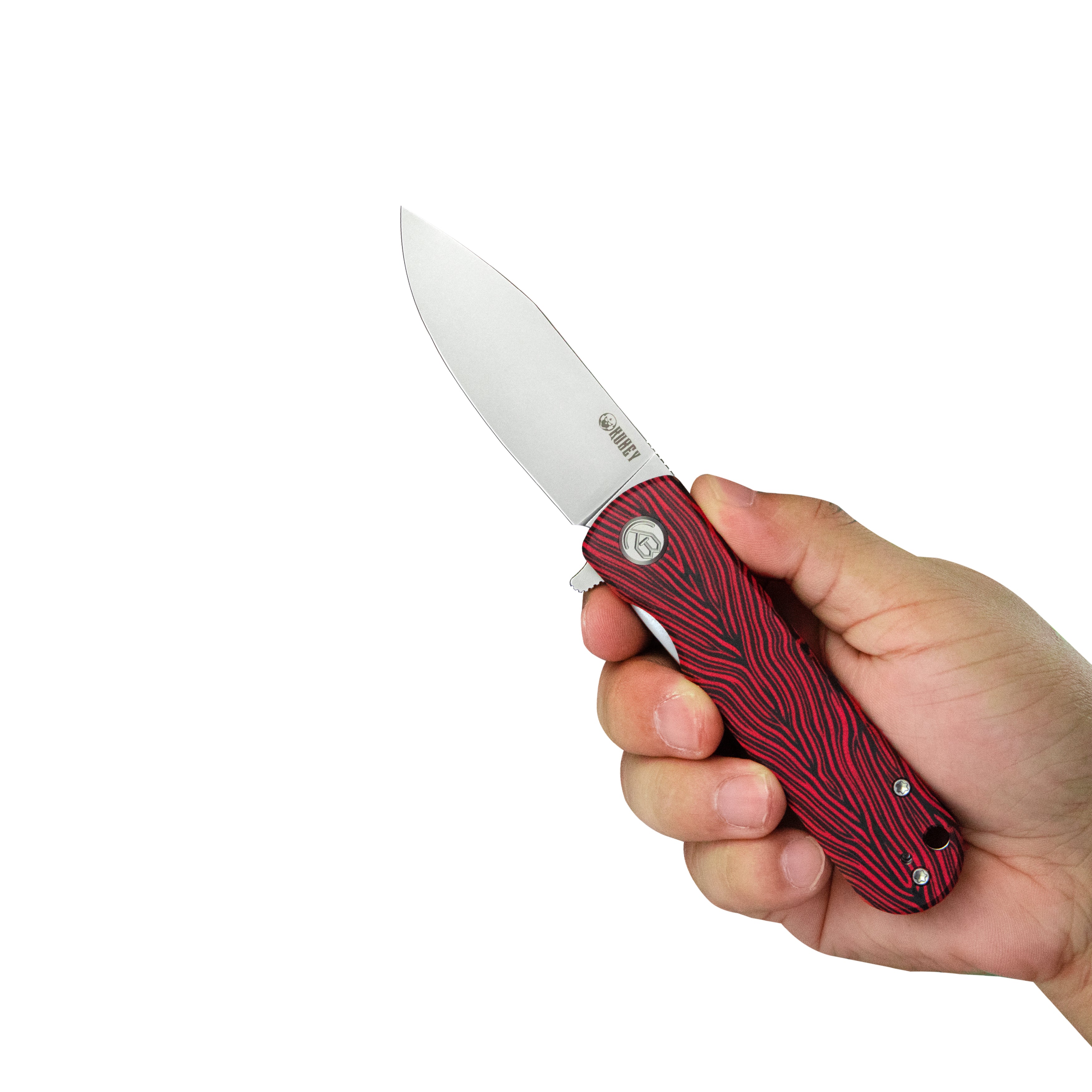 NEO Outdoor Folding Pocket Knife Red black Damascus G10 Handle 3.43" Beadblast AUS-10 KU371E