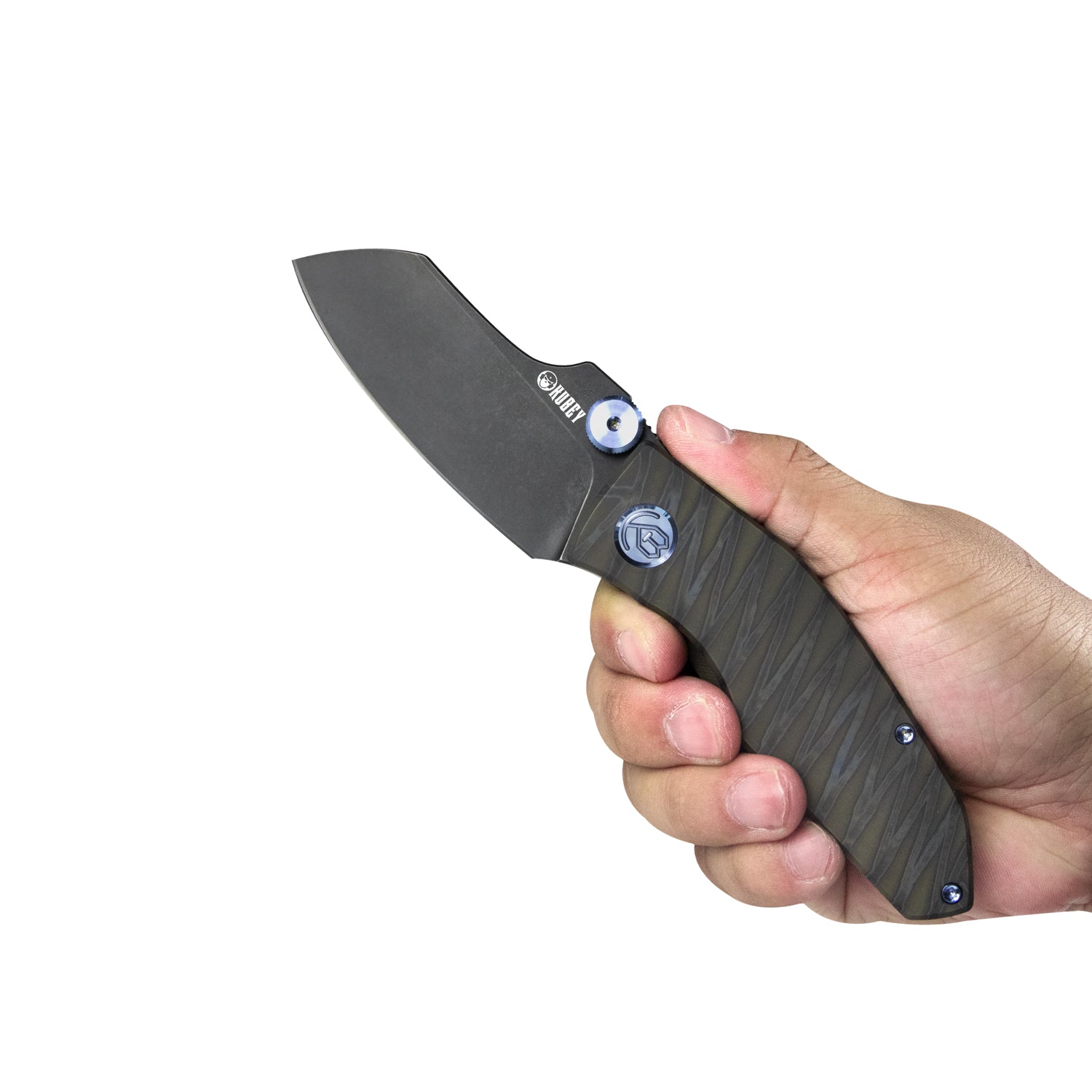 Kubey Monsterdog Frame Lock Dual Thumb Studs Folding Knife Titanium Handle 2.95" Blackwashed M390 KB285E