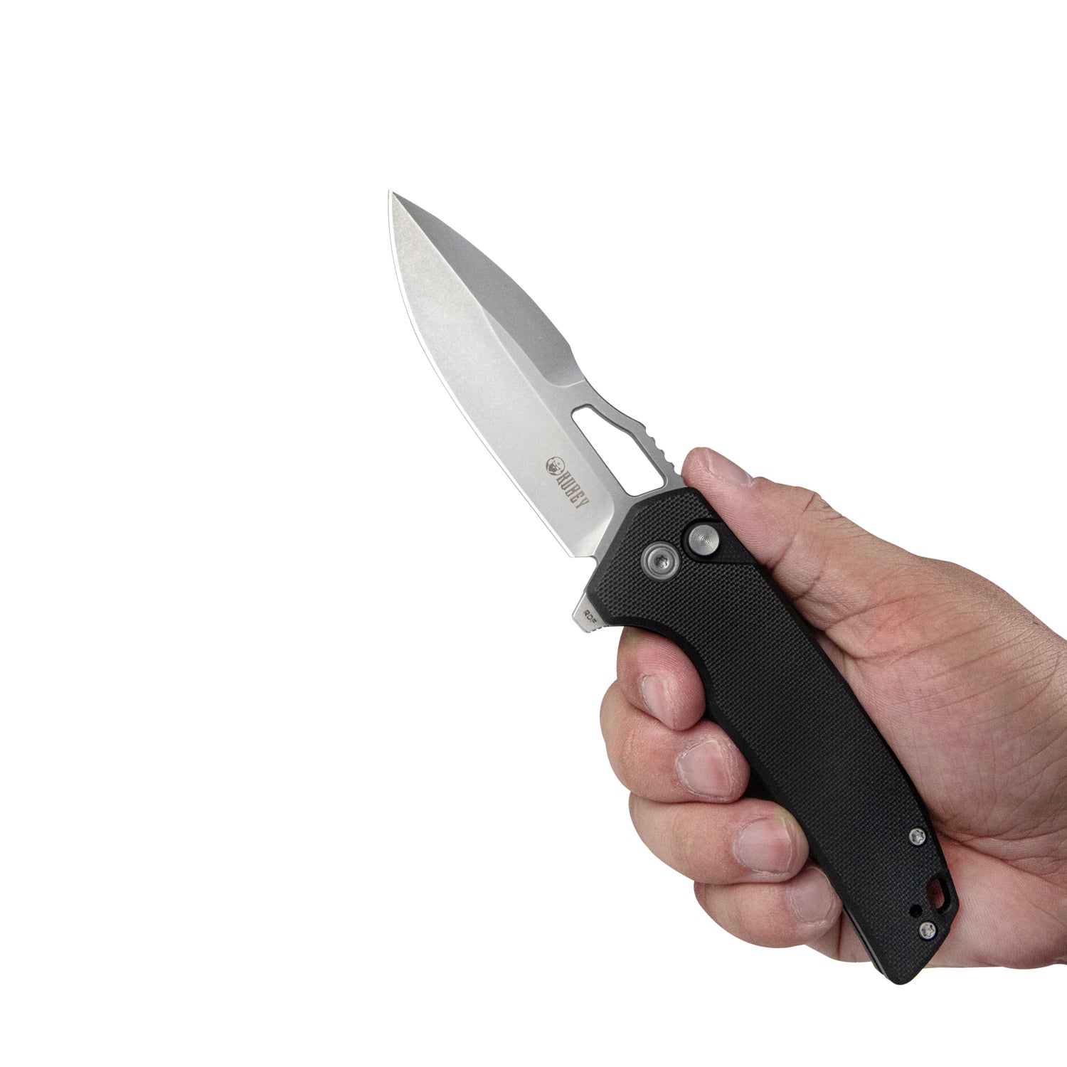 RDF Pocket Knife with Button Lock, Full-Contoured Black G-10 Handle 3.11" Bead Blasted AUS-10 Blade, Lightweight Folding Knife for EDC KU316E