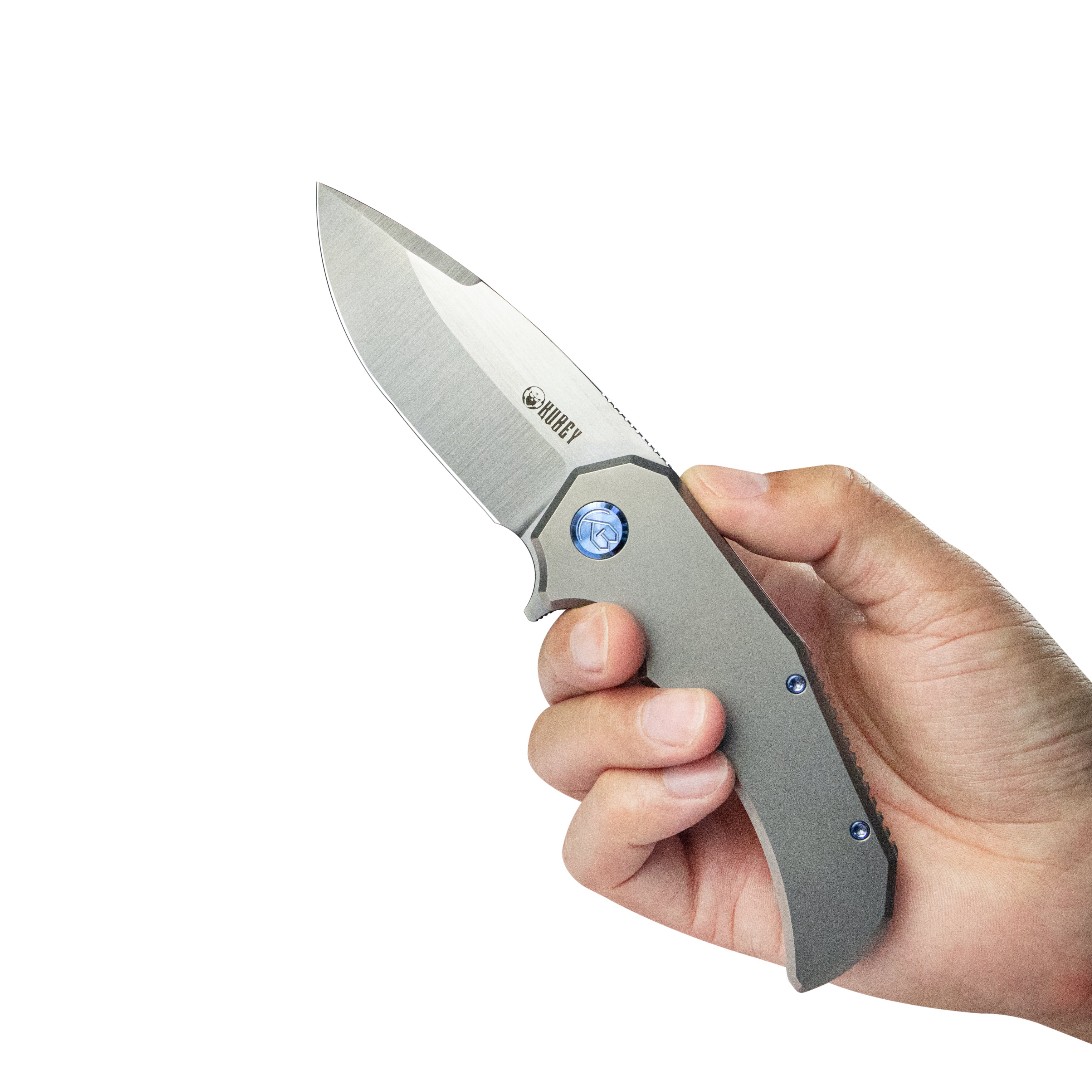 Mikkel Willumsen Design Bravo one Drop Point Outdoor Folding Camping Knife Gray Ti Handle 3.39" Belt Satin Boher M390 KB367A