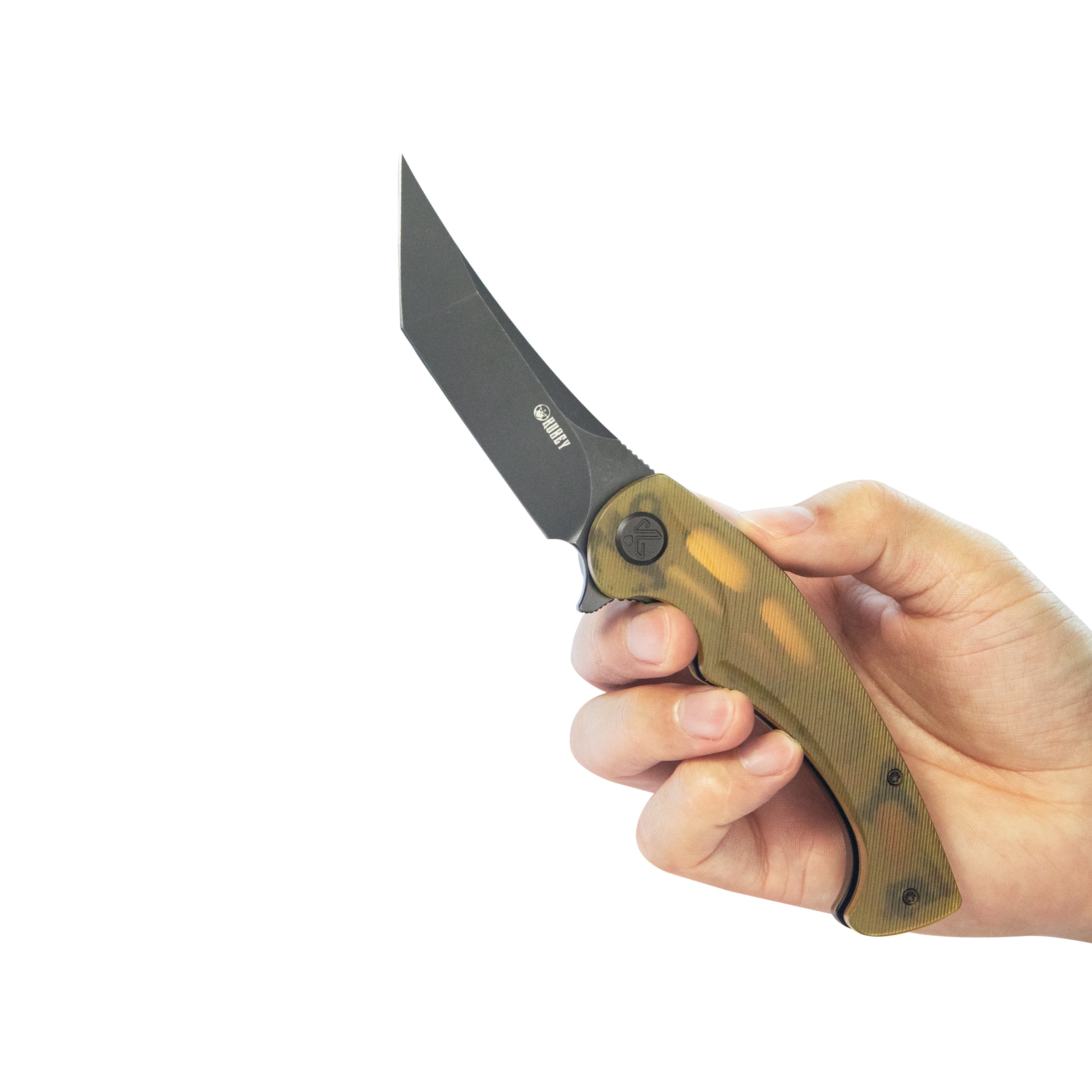 Kubey Scimitar Tanto Liner Lock Hunting Folding Knife Ultem Handle 3.46" Blackwash 14C28N KU175D