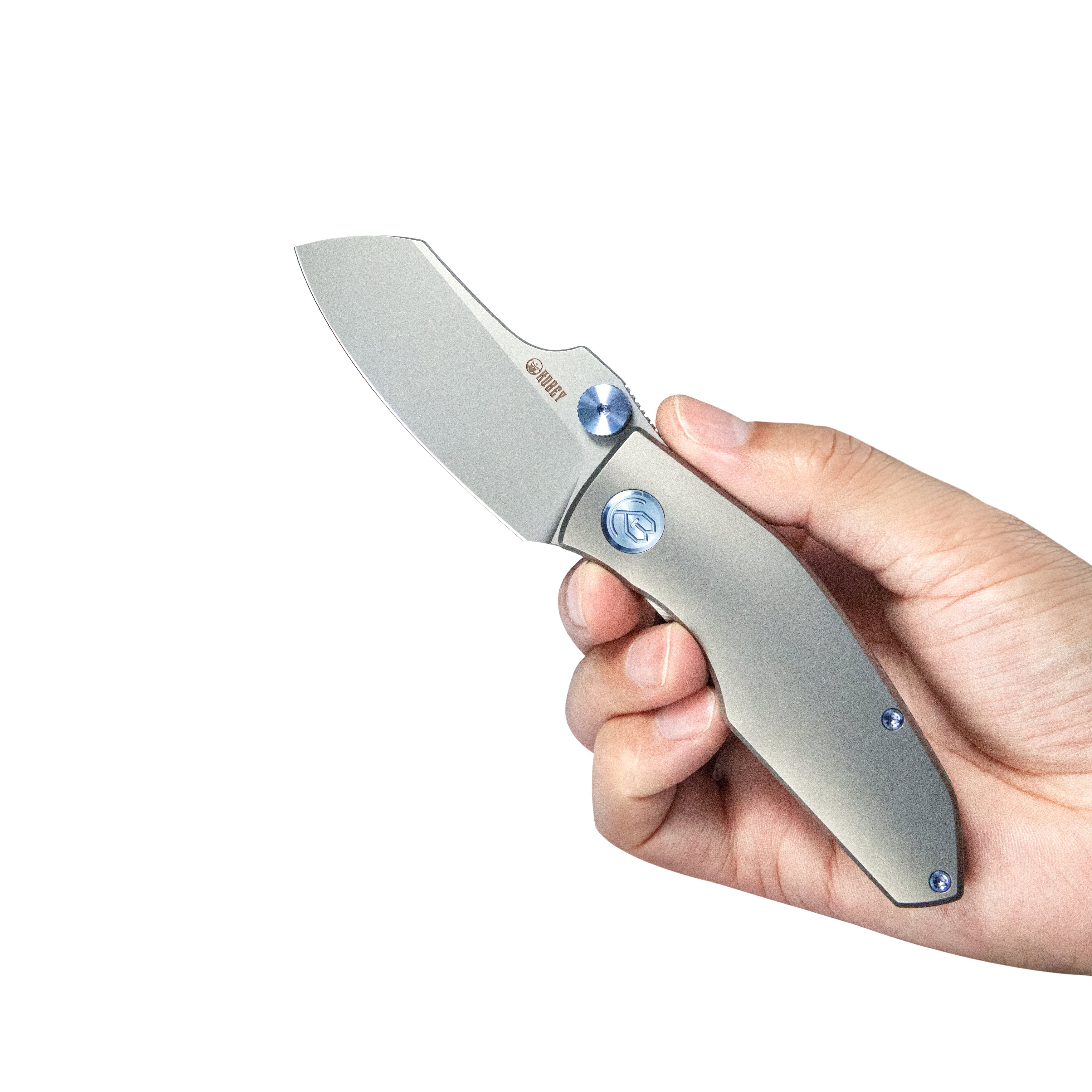 Kubey Monsterdog Frame Lock Dual Thumb Studs Folding Knife Titanium Handle 2.95" Sandblast M390 KB285F