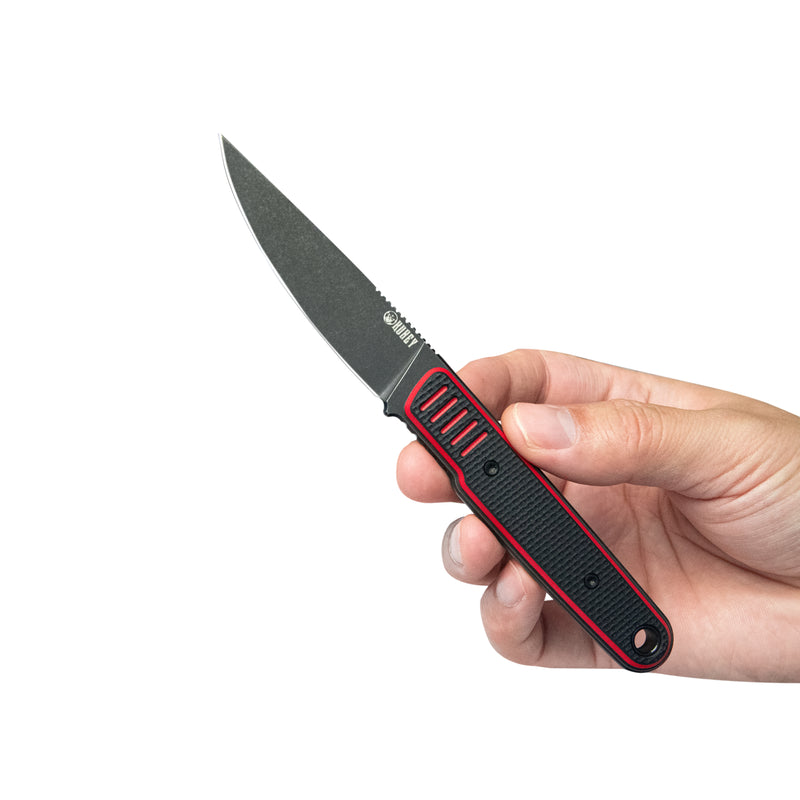 JL Drop Point Fixie Every Day Carry Fixed Blade Knife Red Black G-10 3.11'' Drop Point Blackwash 14C28N KU356A