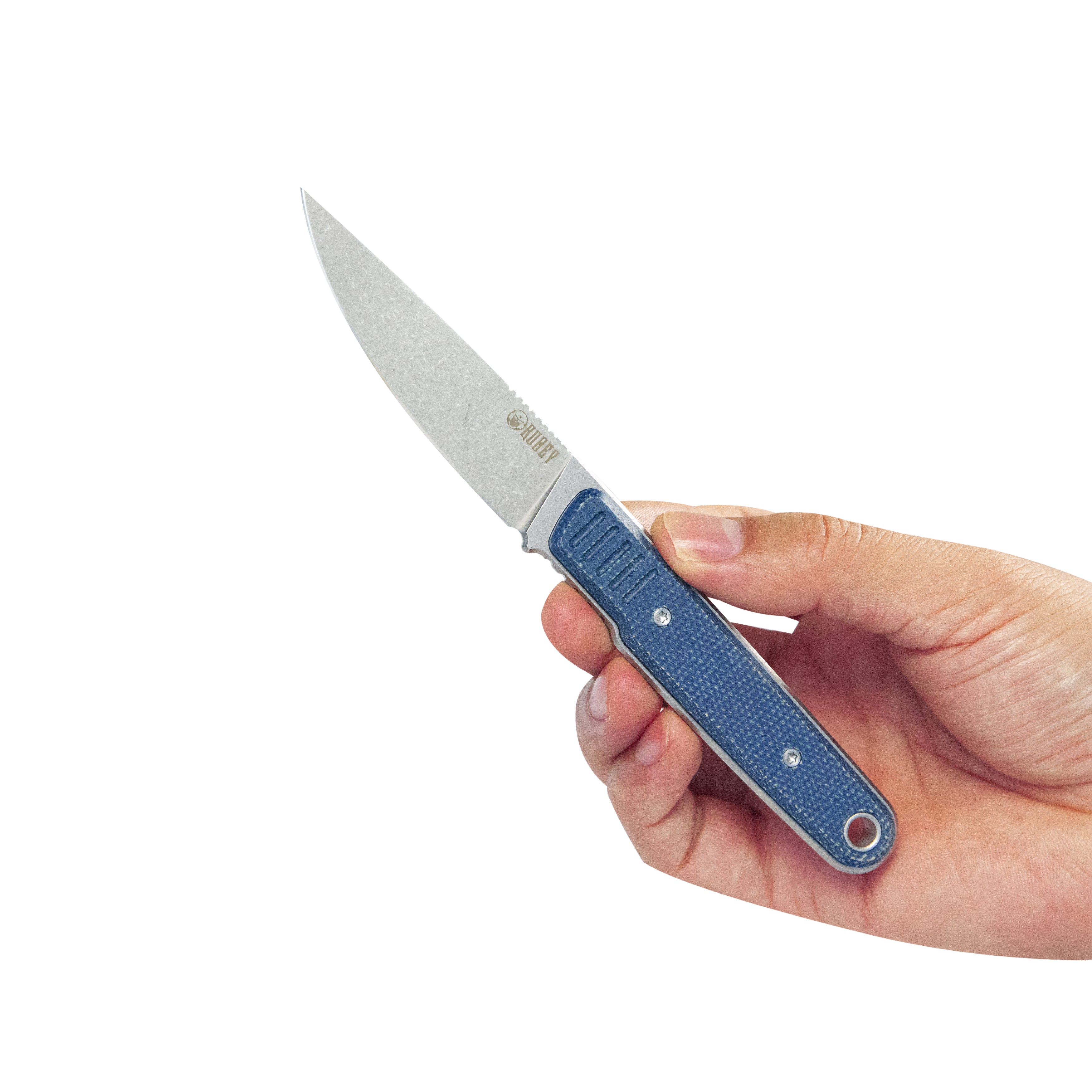 Kubey JL Drop Point Fixie Everyday Carry Fixed Blade Knife Blue Micarta Handle 3.11" Beadblast 14C28N KU356B