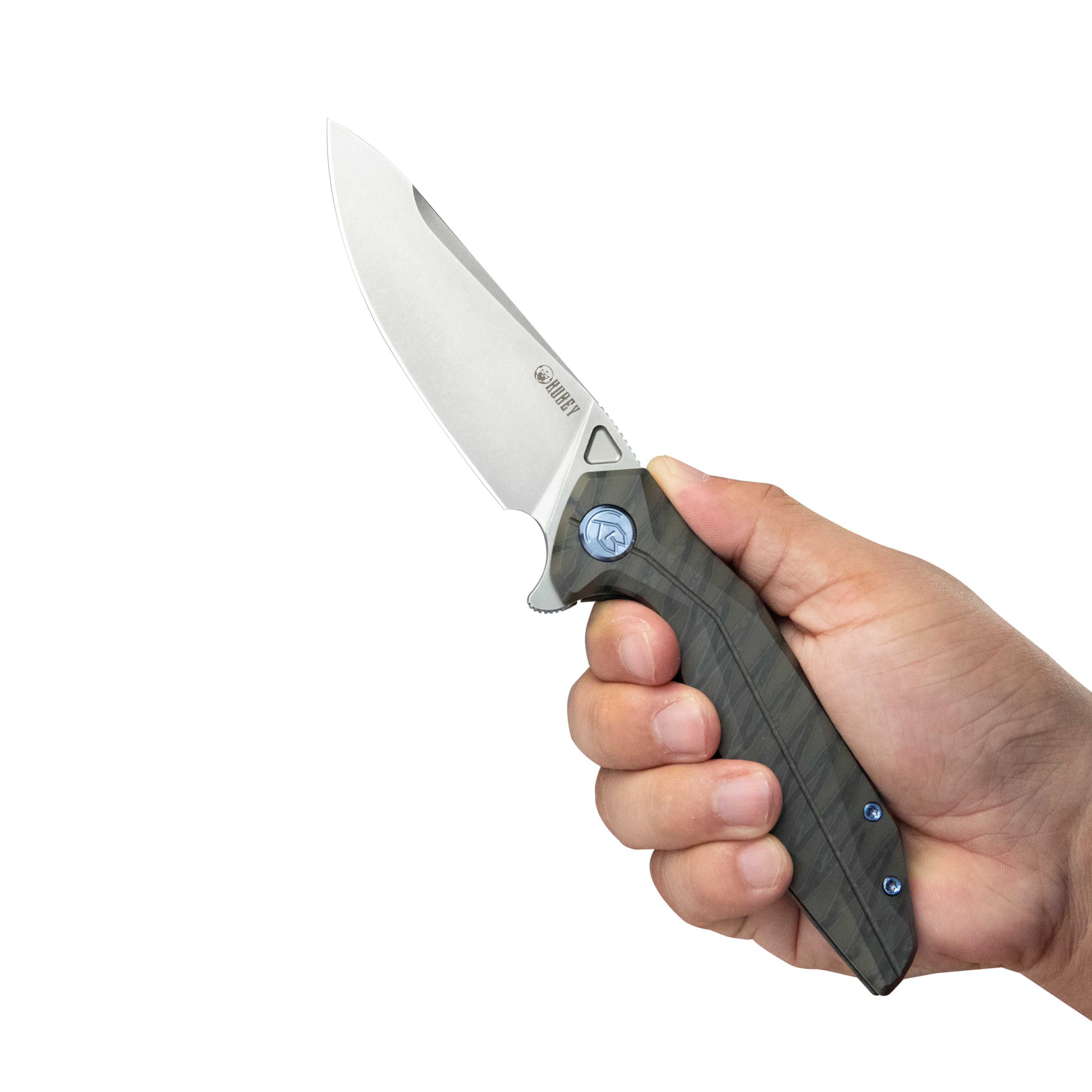 Kubey Nova Frame Lock Flipper Folding Knife Flame 6AL4V Titanium Handle 3.66" Bead Blasted 14C28N KB235G