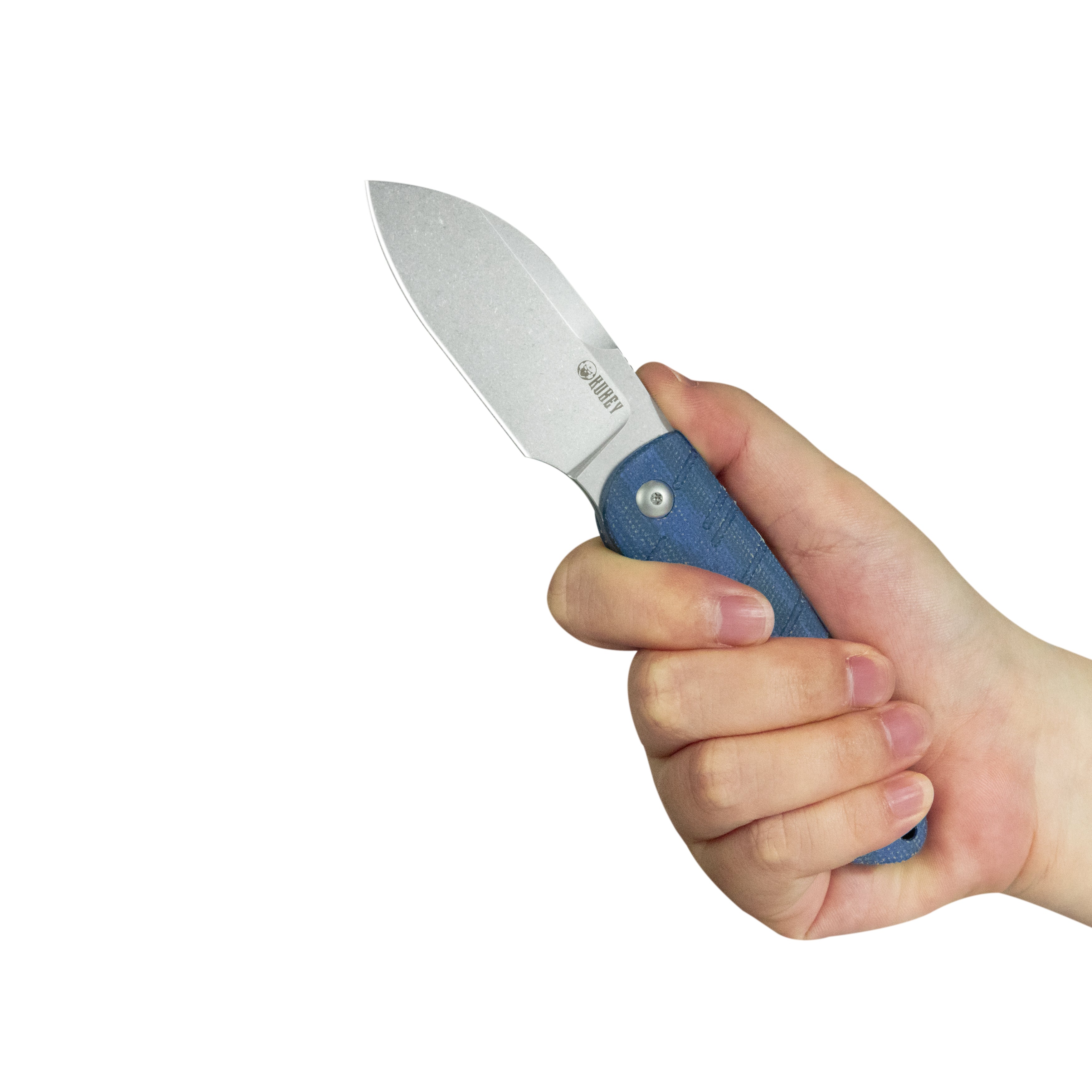 Kubey Microburst Fixed Blade Knife Blue Micarta Handle 2.95" Beadblast 14C28N Blade KU455A
