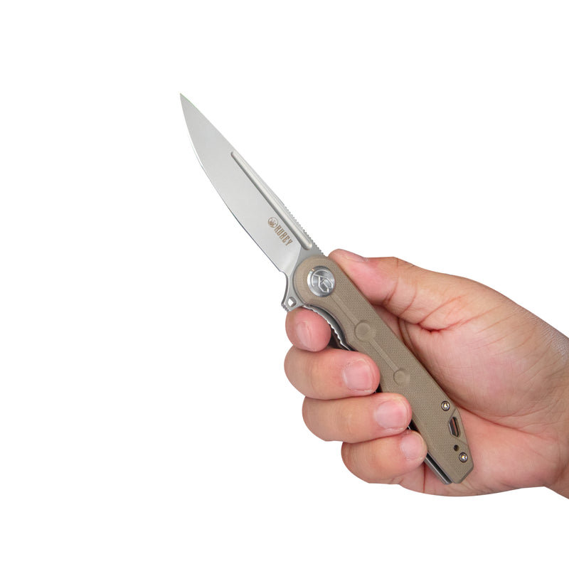 Mizo Liner Lock Flipper Folding Knife Tan G10 Handle 3.15" Bead Blast AUS-10 KU312H