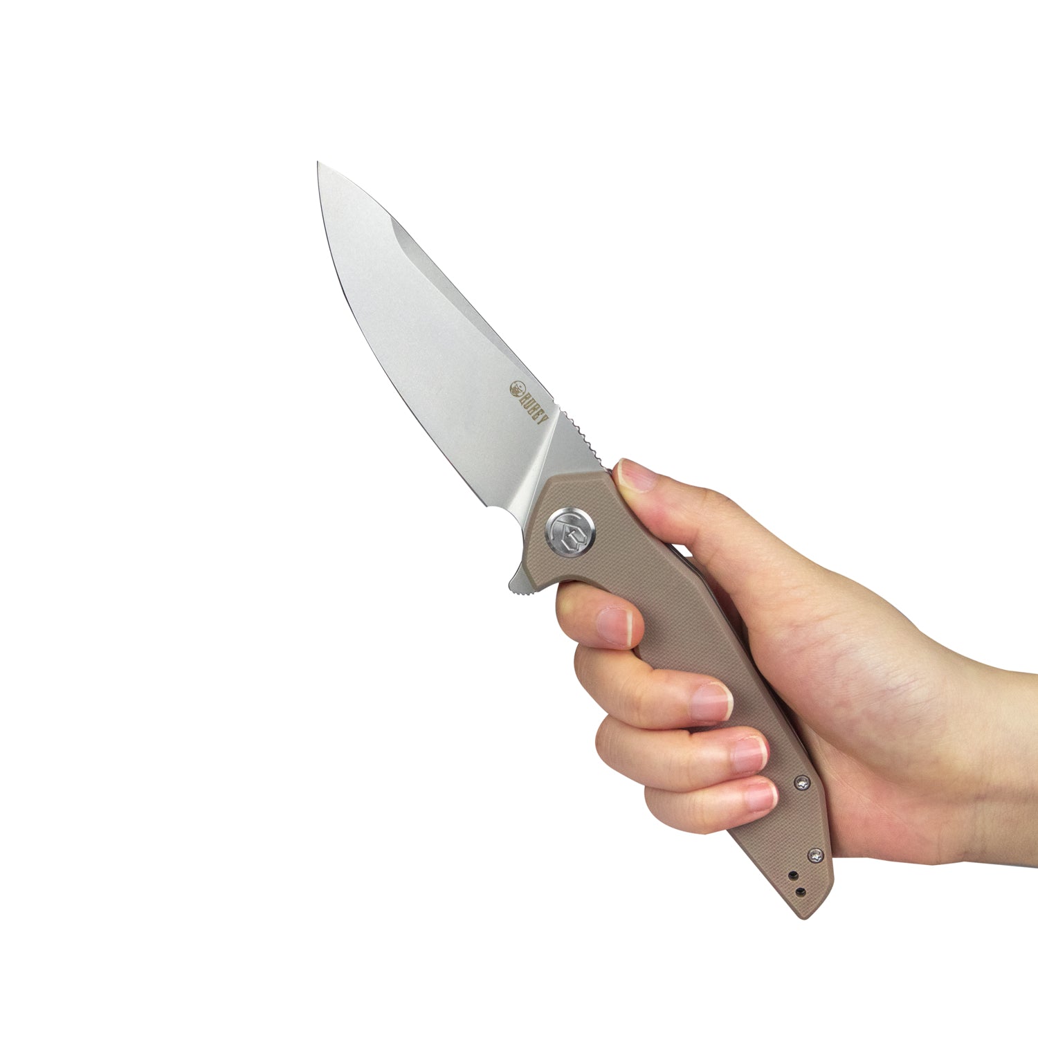 Nova Liner Lock Flipper Folding Pocket Knife Tan G10 Handle Beadblasted D2 KU117I