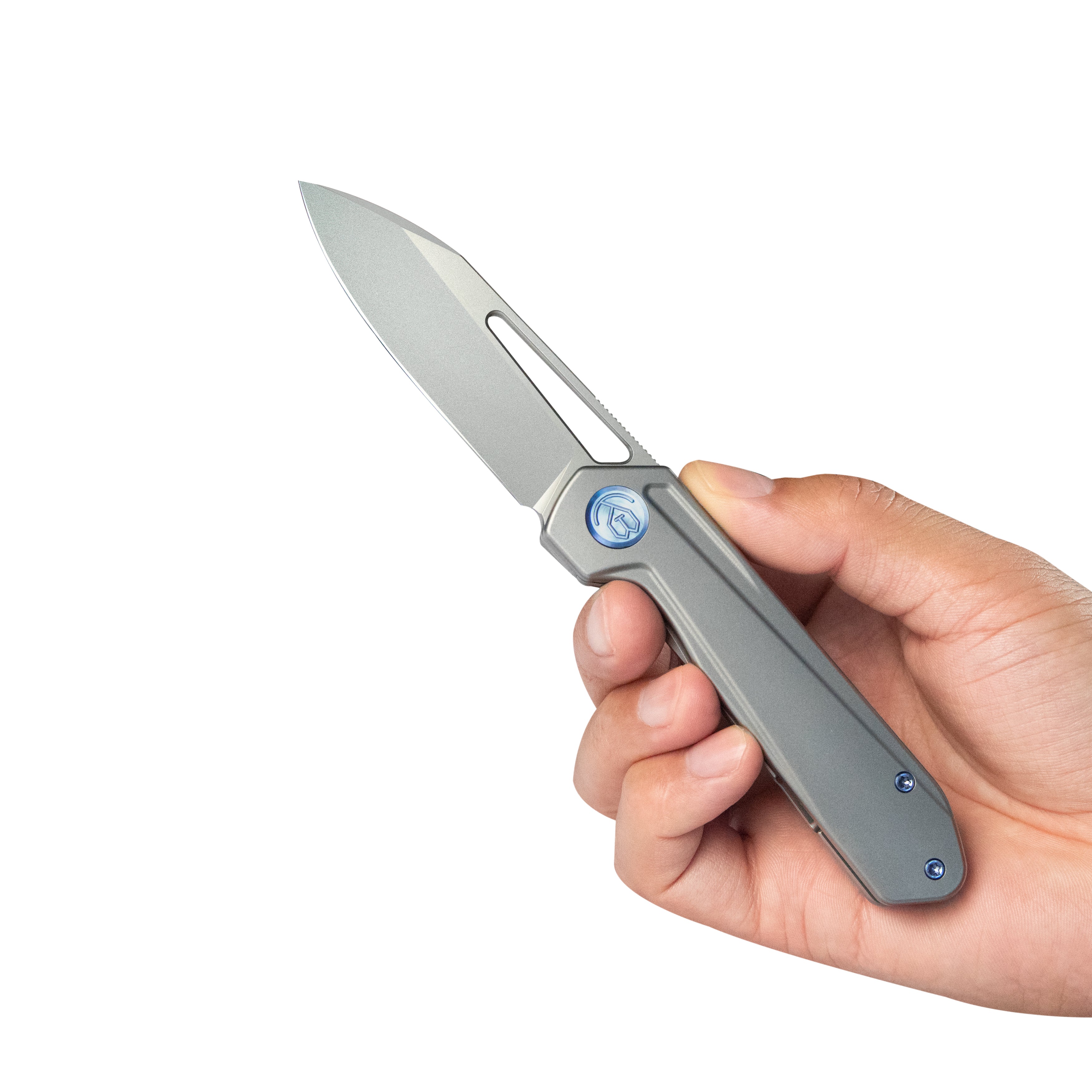 Kubey Royal Frame Lock EDC Pocket Knife Front Flipper Gray 6AL4V Titanium Handle 2.99" Sandblast Bohler M390 KB321I