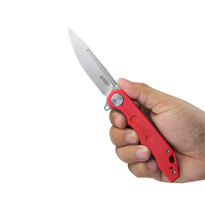Mizo Liner Lock Flipper Folding Knife Red G10 Handle 3.15" Bead Blast AUS-10 KU312K