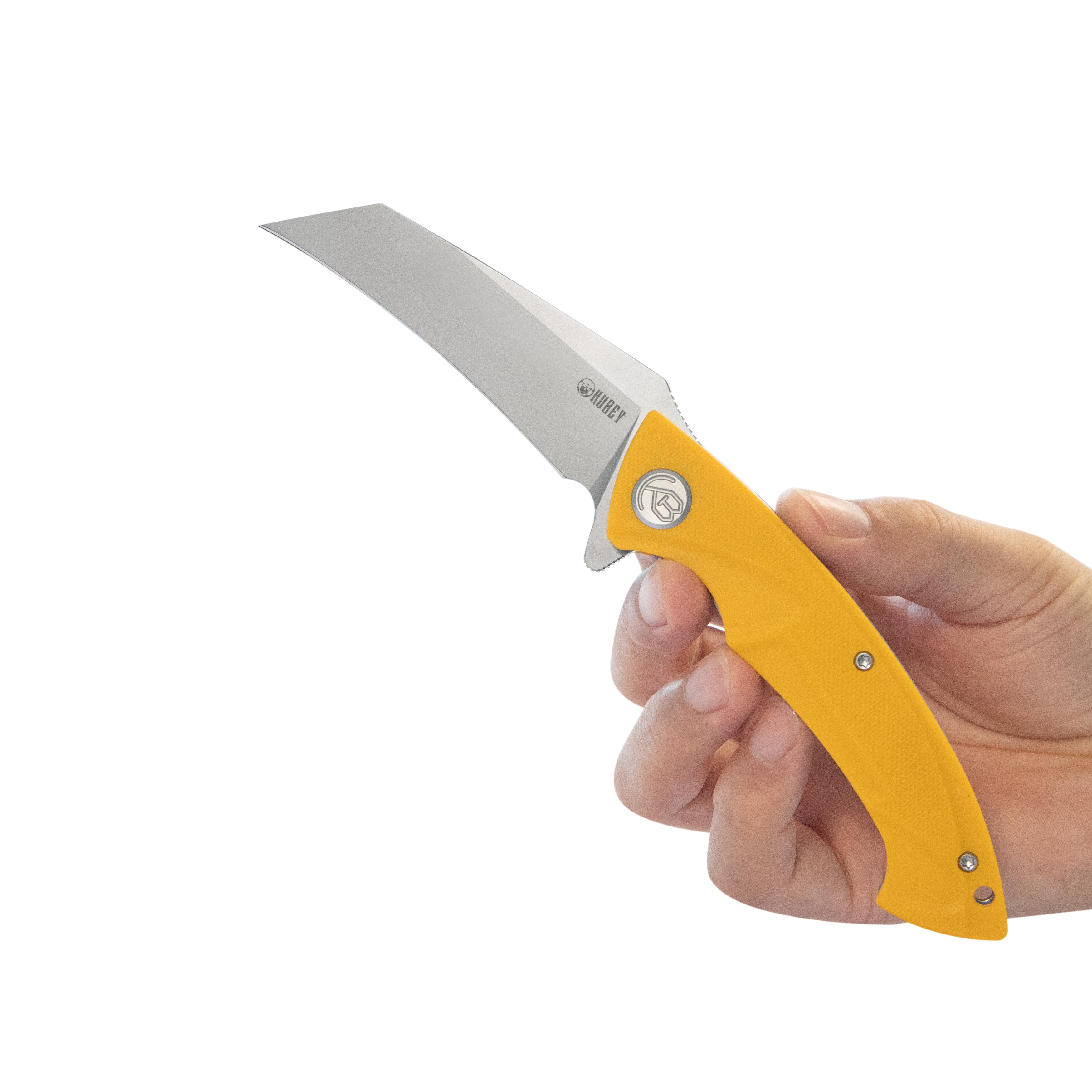 Kubey Anteater Liner Lock Folding Knife Yellow G10 Handle 3.42" Sandblast 14C28N Blade KU212K