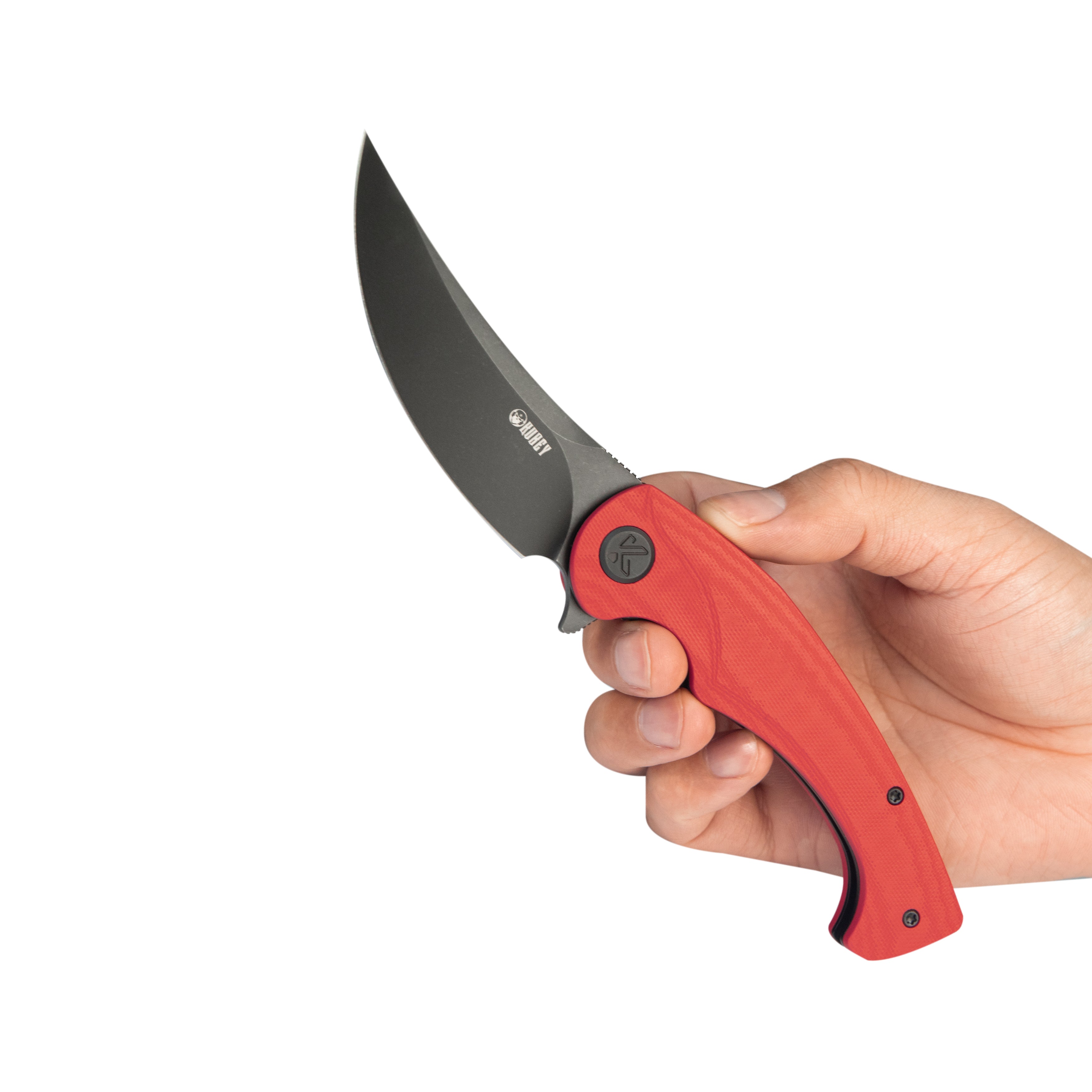 Kubey Scimitar Liner Lock Folding Knife Red G10 Handle 3.46" Blackwash 14C28N KU173O
