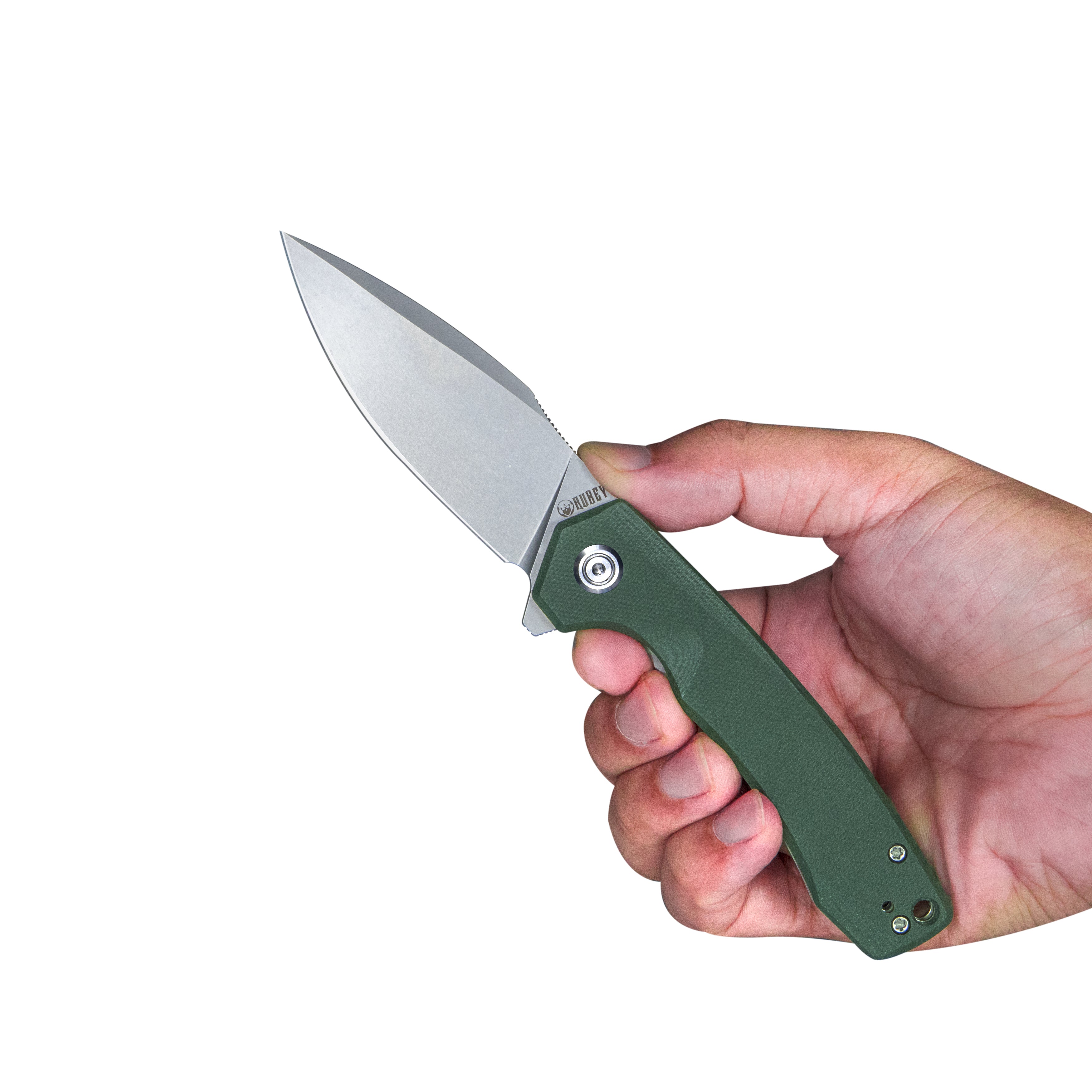 Calyce Liner Lock Flipper Folding Knife Green G10 Handle 3.27" Bead Blasted AUS-10 KU901N