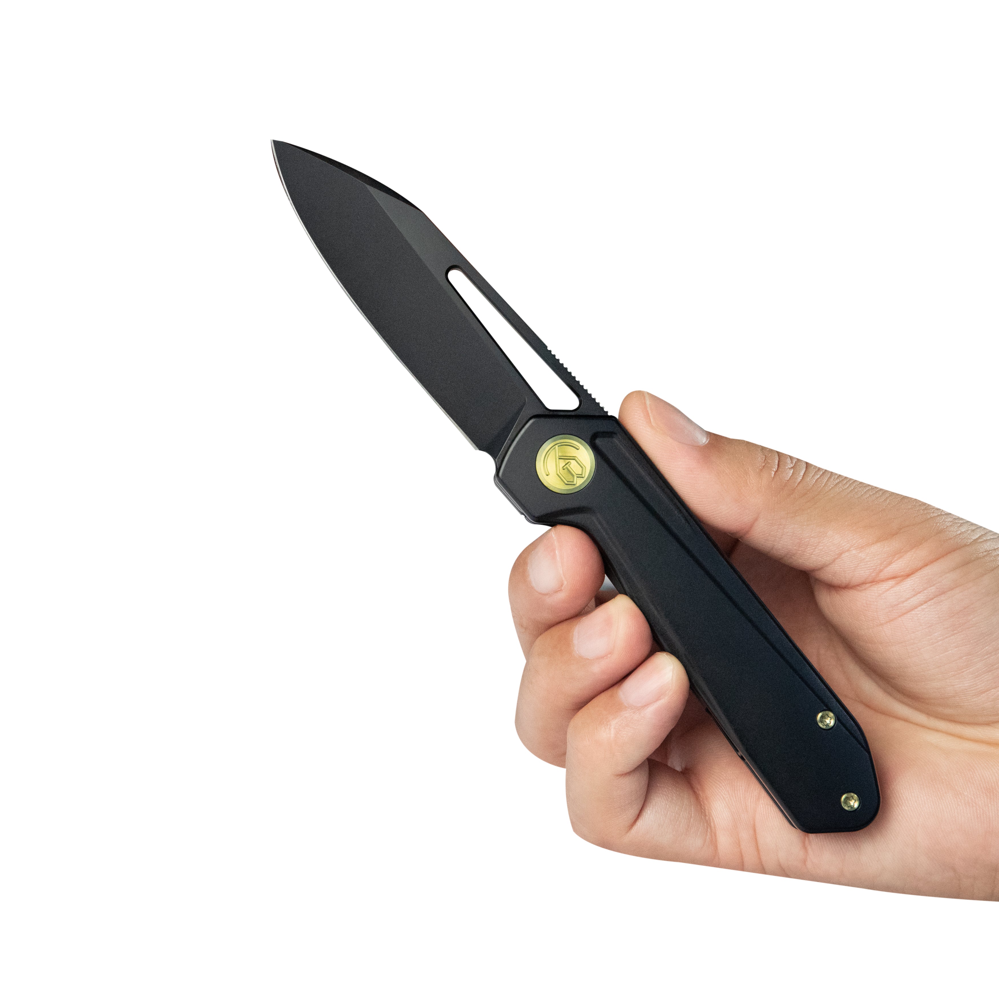 Kubey Royal Frame Lock EDC Pocket Knife Front Flipper Black 6AL4V Titanium Handle 2.99" Black Coated Bohler M390 KB321O