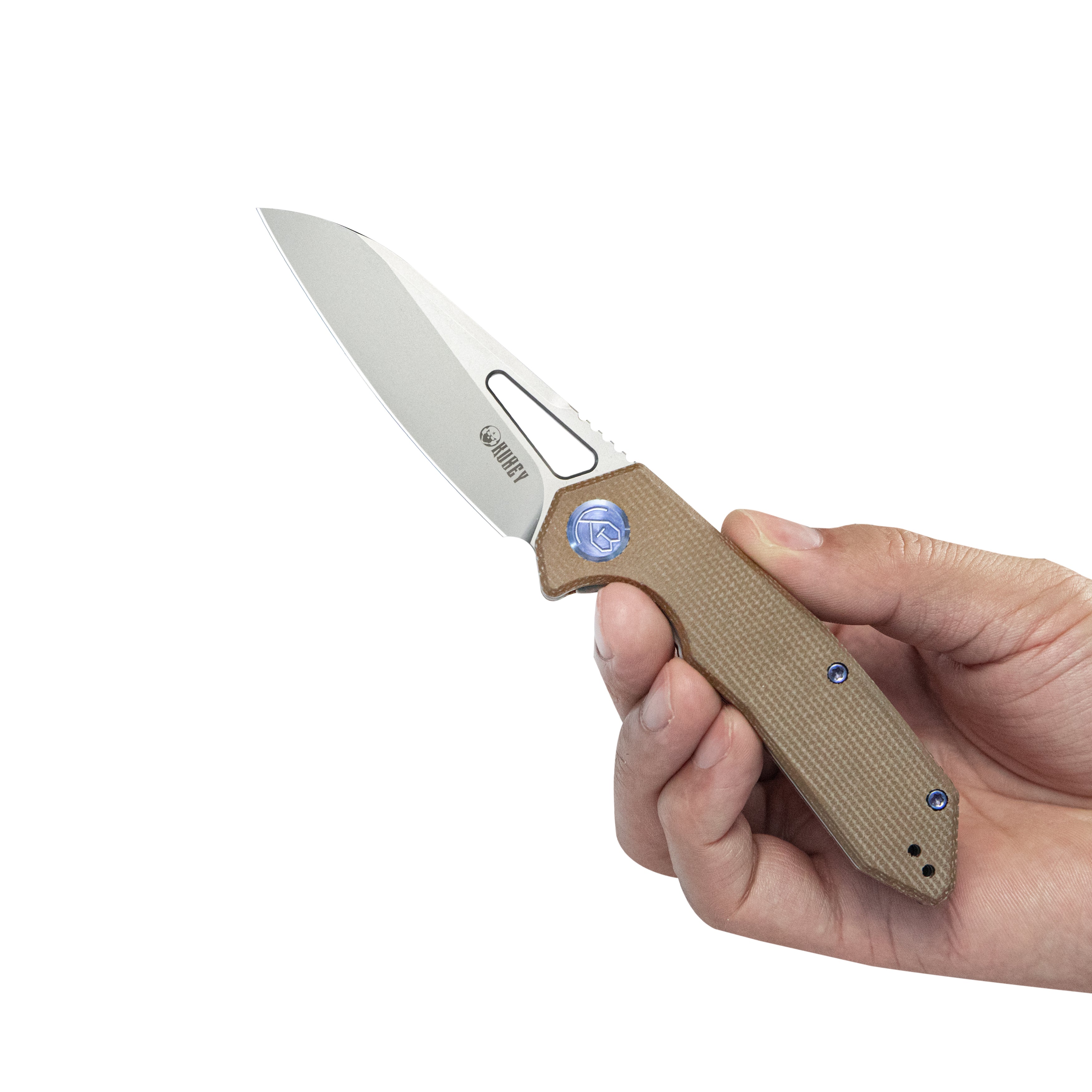 Kubey Vagrant Liner Lock Folding Knife Tan Micarta Handle 3.1" Sandblast M390 KB291V