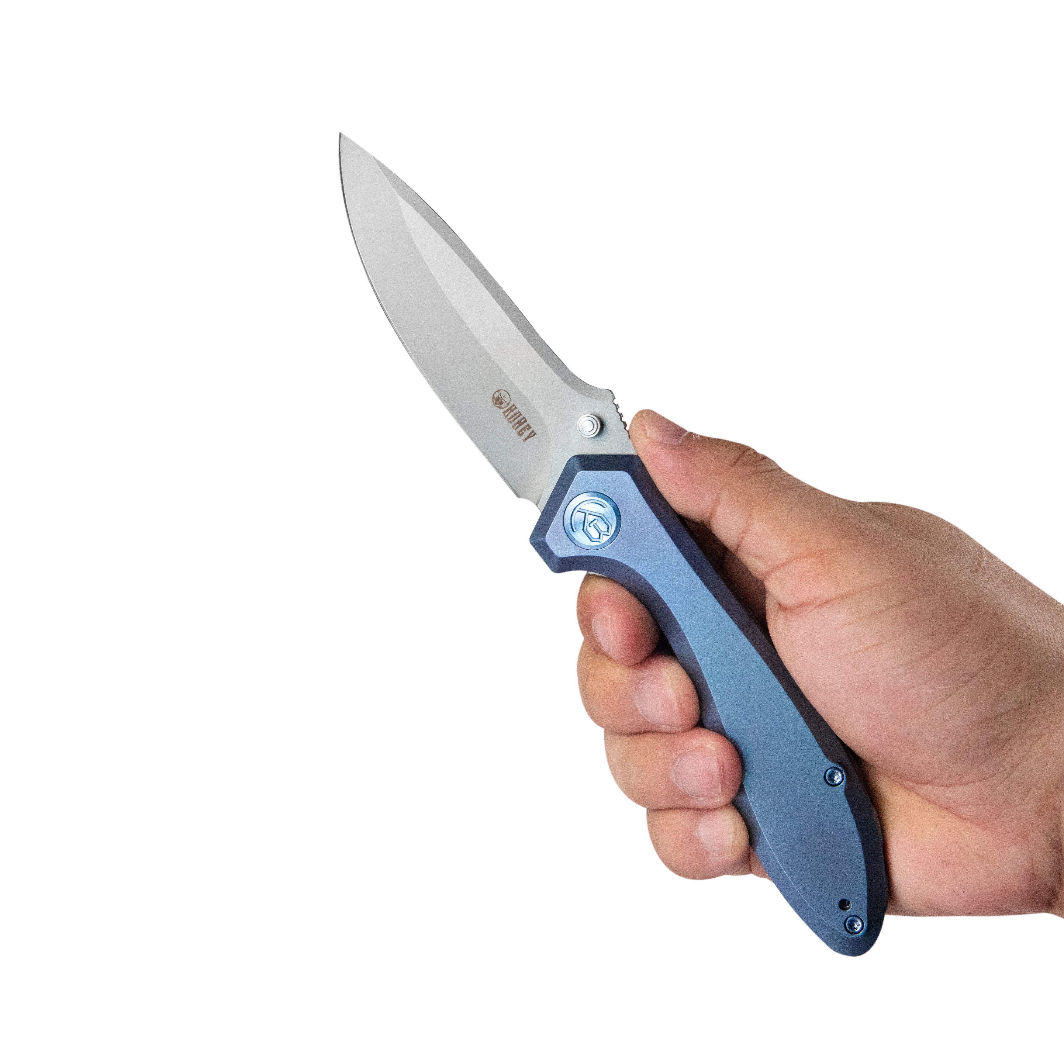 Ruckus Liner Lock Folding Knife Blue Ti Handle 3.31" Bead Blasted CPM 20CV KB314R