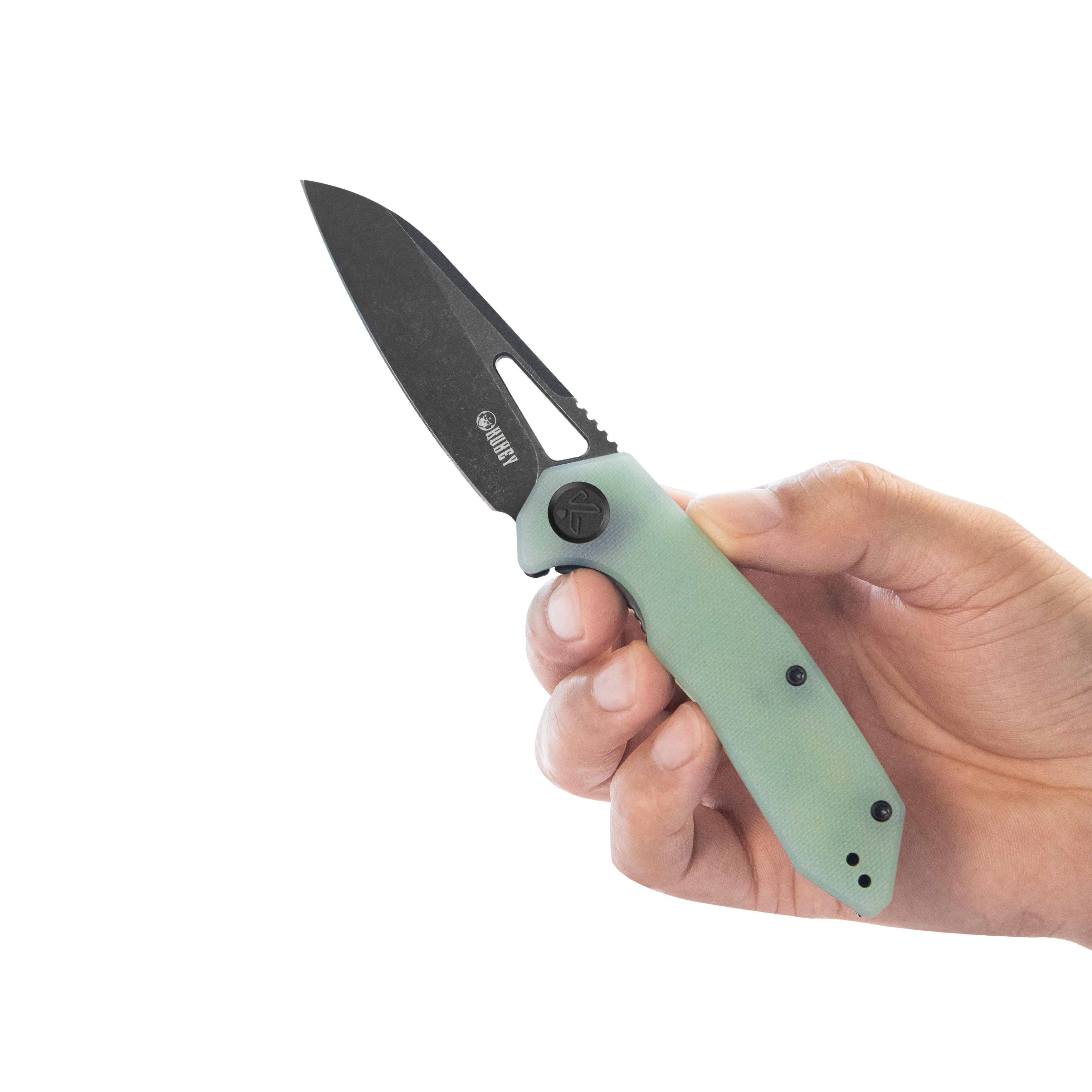 Kubey Vagrant Liner Lock Folding Knife Jade G10 Handle 3.1" Blackwash 14C28N Blade KU291R