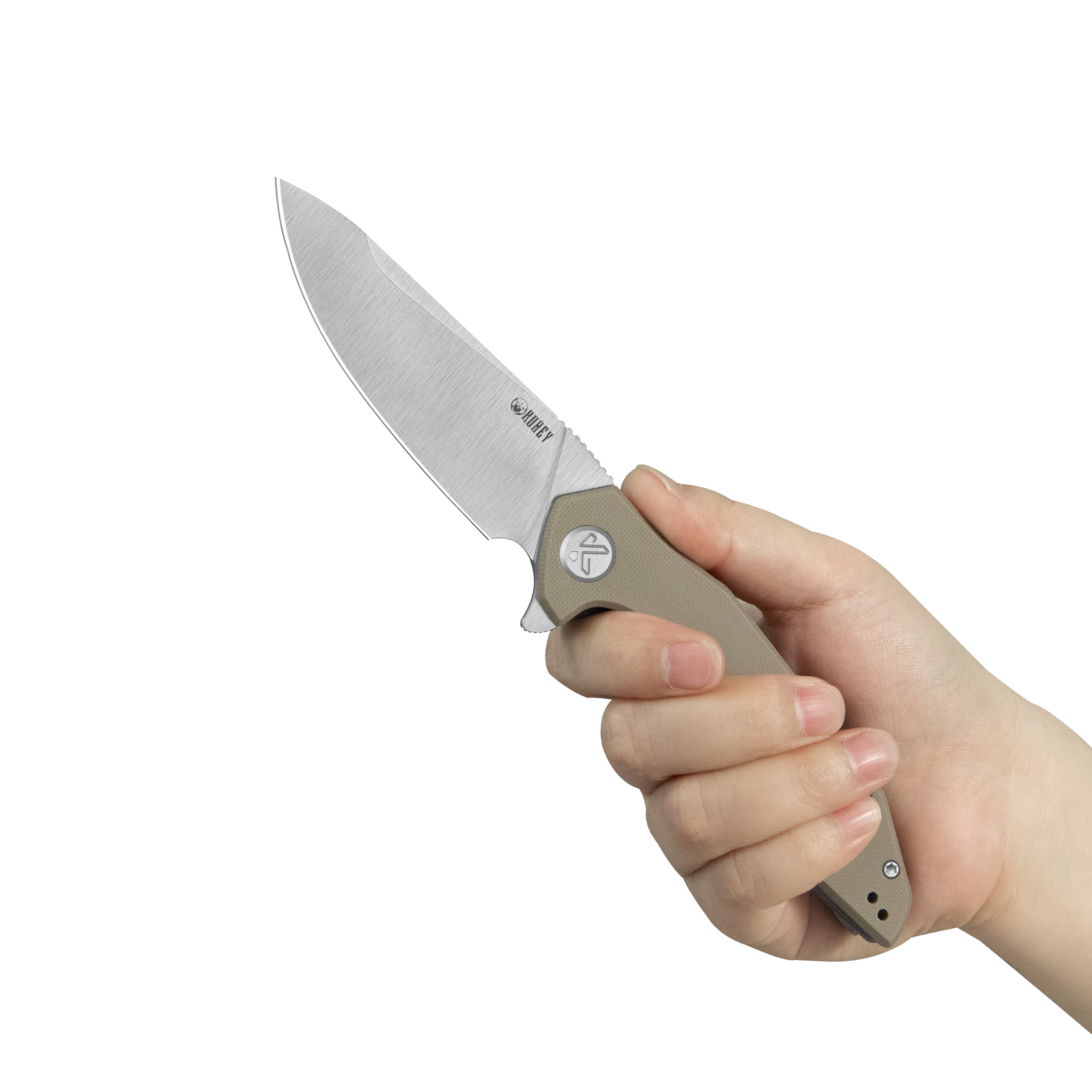 Kubey Nova Liner Lock Flipper Folding Pocket Knife Beige G-10 Handle Satin 14C28N KU117R