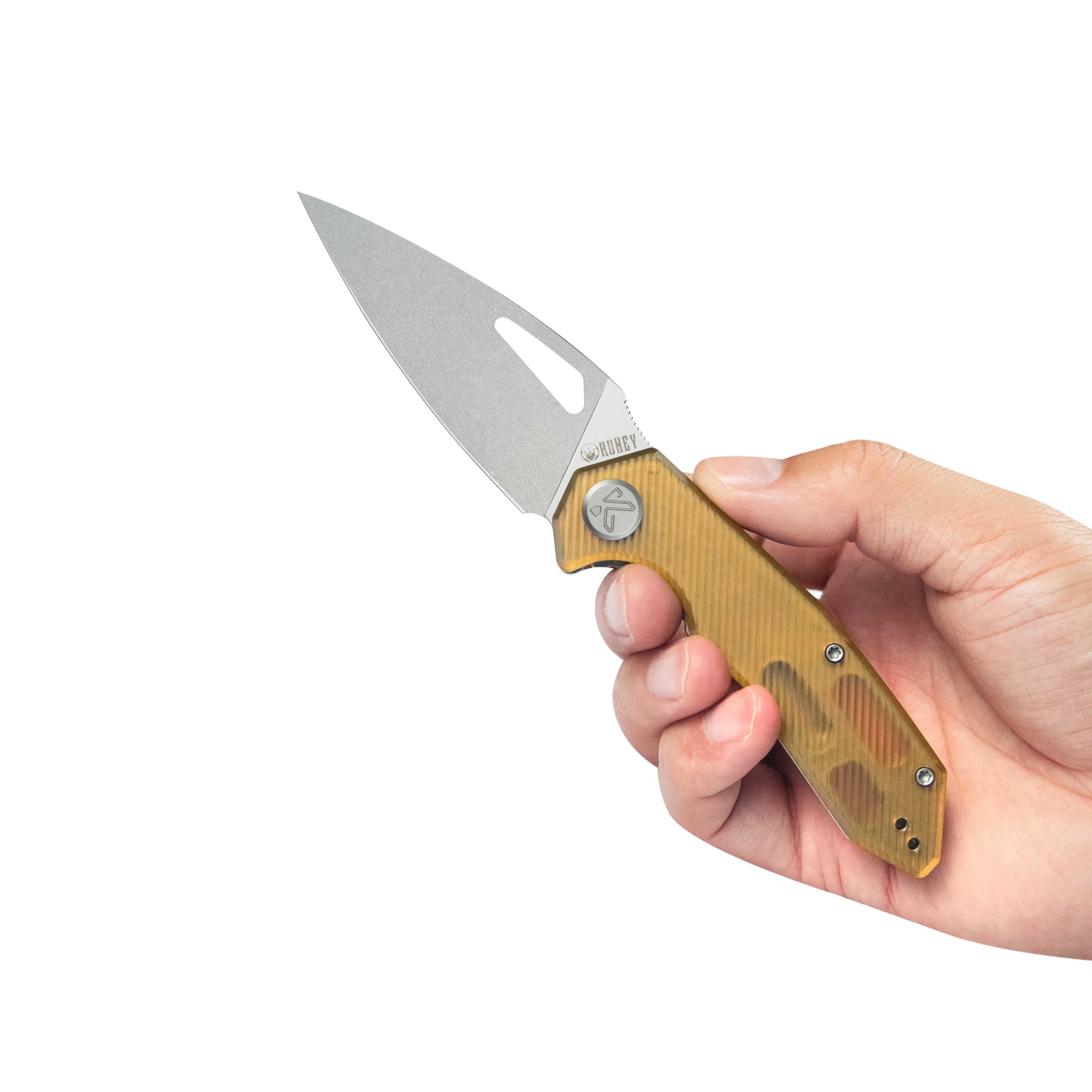 Kubey Coeus Liner Lock Thumb Open Folding Knife Ultem Handle Outdoor Knives 3.11" Bead Blasted 14C28N KU122S