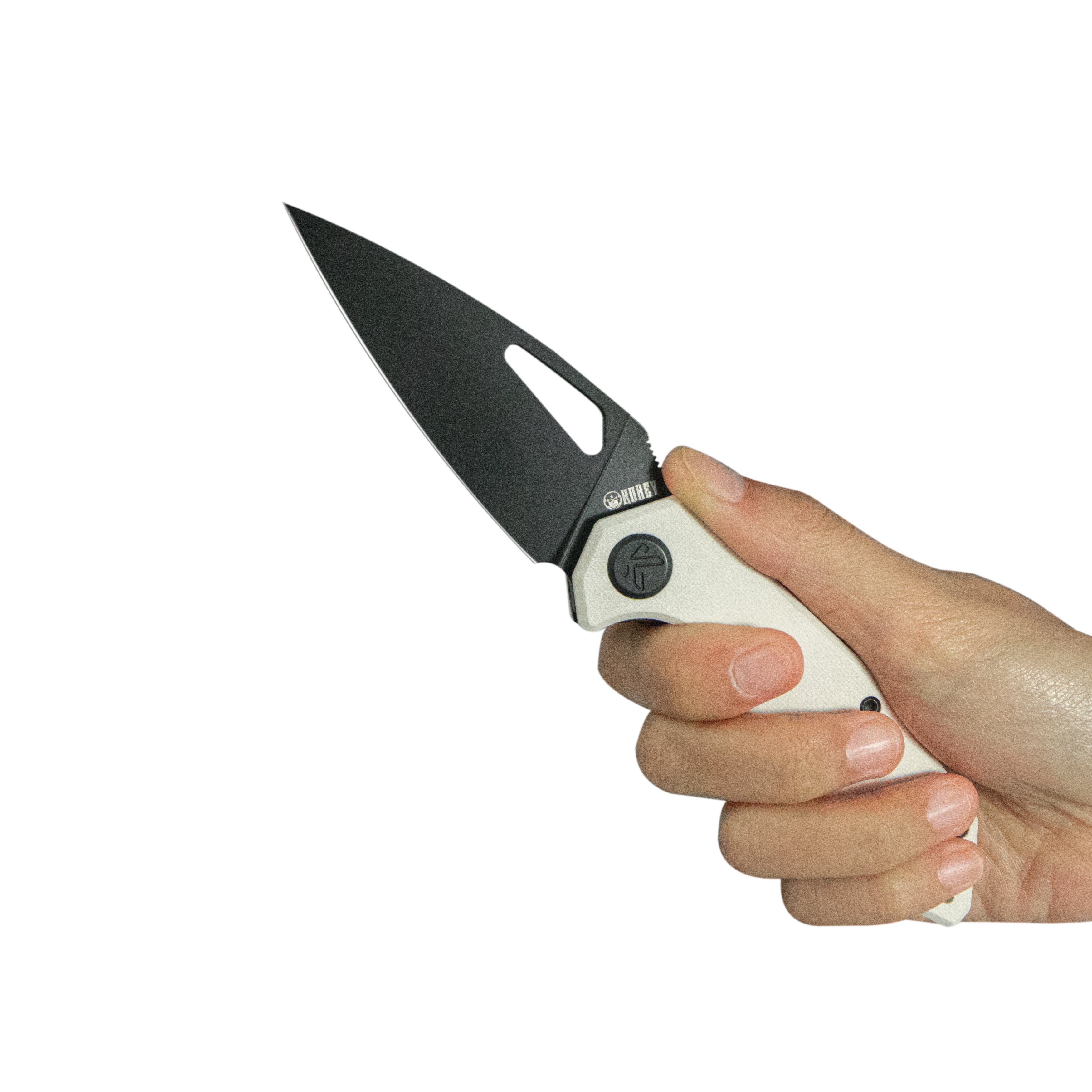 Kubey Coeus Liner Lock Thumb Open Folding Knife White G10 Handle EDC knives 3.11" Blackwash 14C28N KU122Z