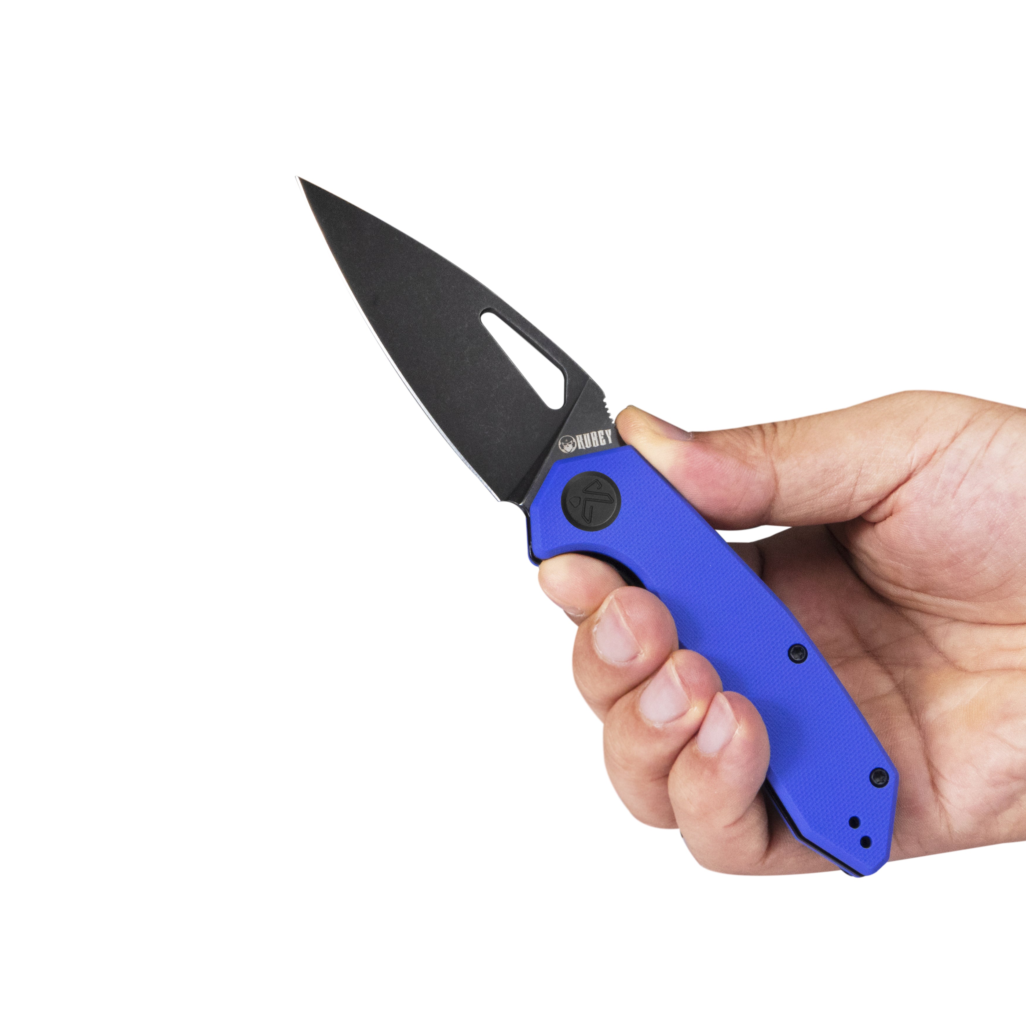 Kubey Coeus Liner Lock Thumb Open Folding Knife Blue G10 Handle EDC knives 3.11" Blackwash 14C28N KU122Y