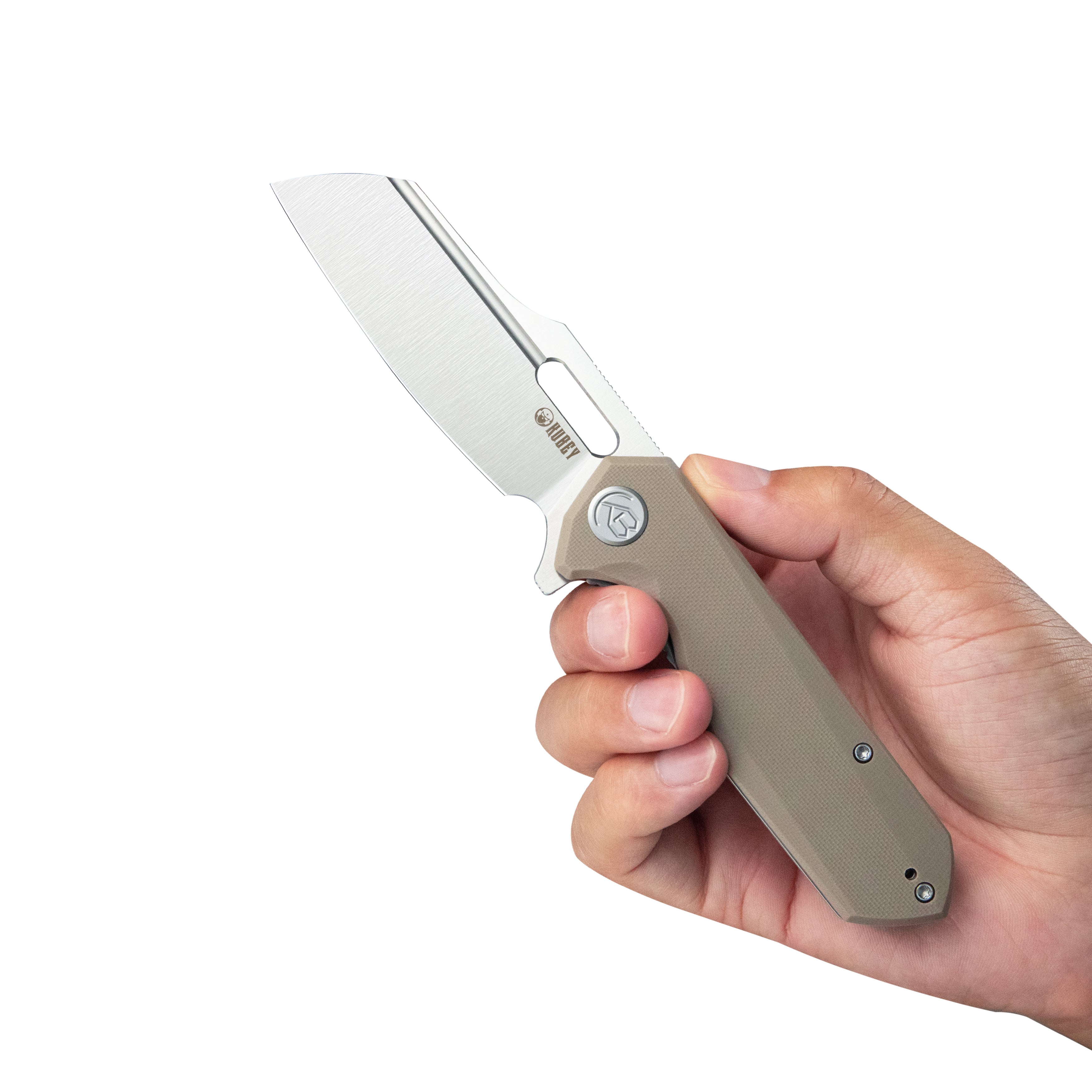 Kubey Atlas Liner Lock Folding Knife Tan G10 Handle 3.31" Satin 14C28N KU328J