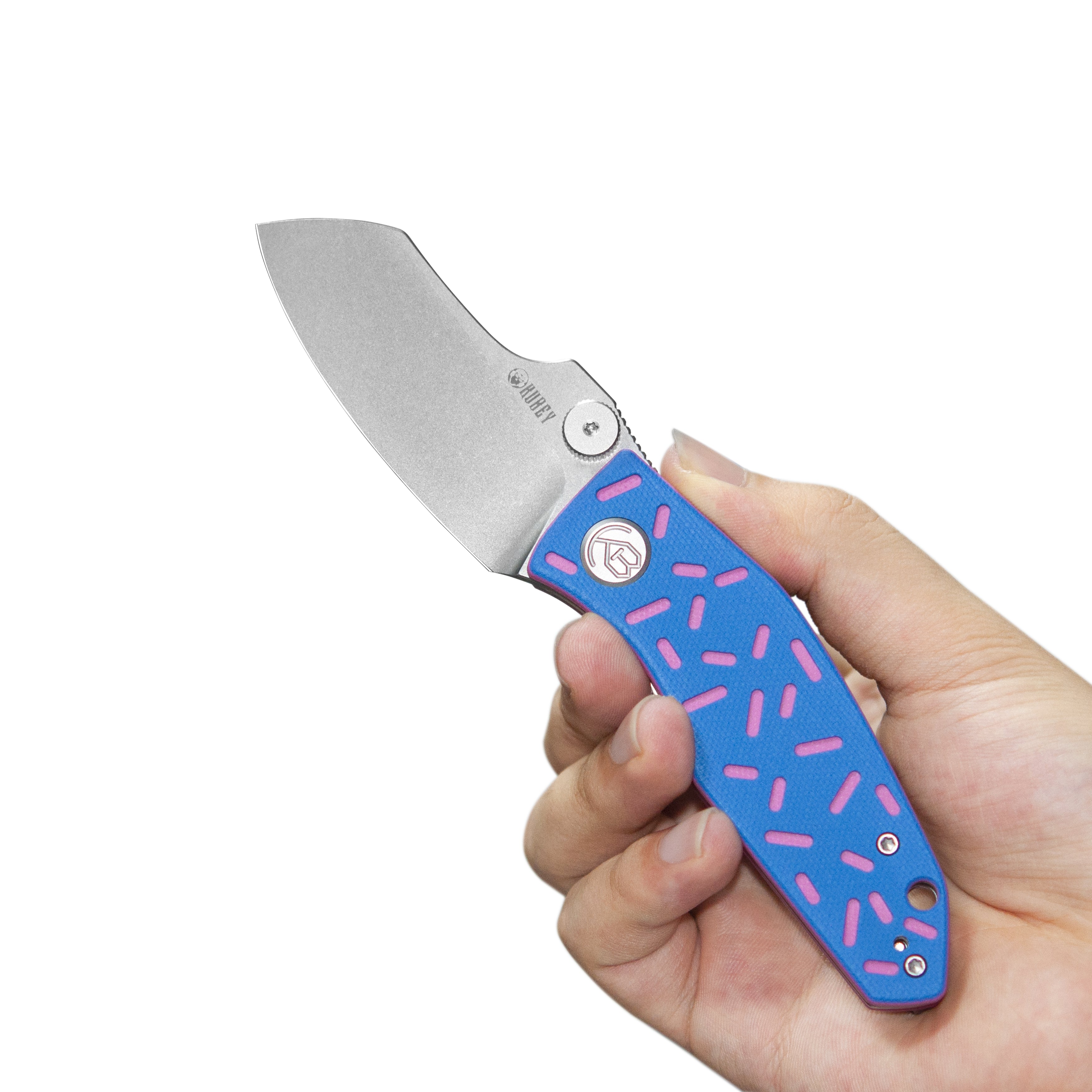 Monsterdog Liner Lock Folding Knife Blue G10 with Pink Sprinkles 2.95" Bead Blasted 14C28N KU337N