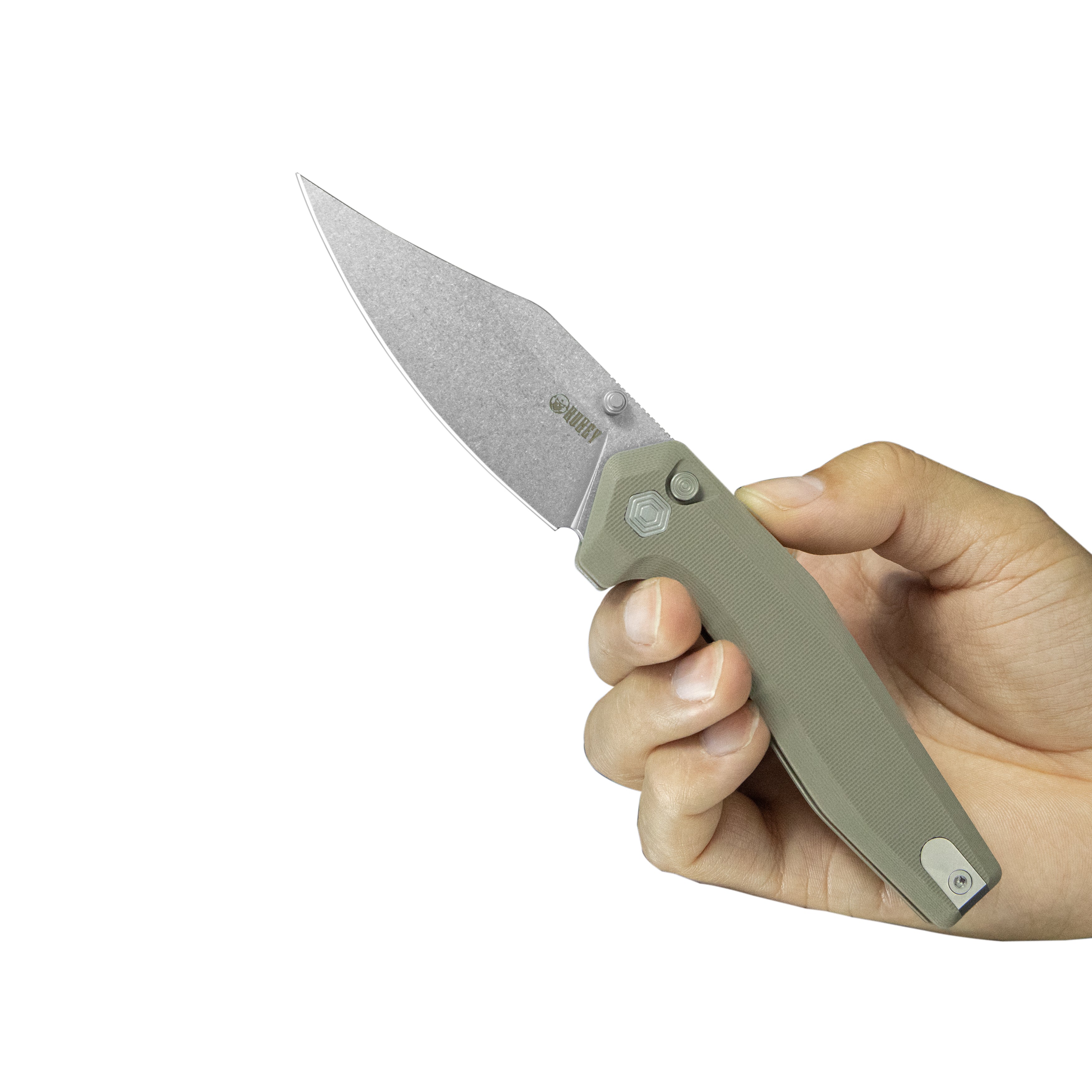 Kubey Hades Folding Knife Tan G-10 Handle 3.43'' Stonewashed 14C28N Blade KU394C