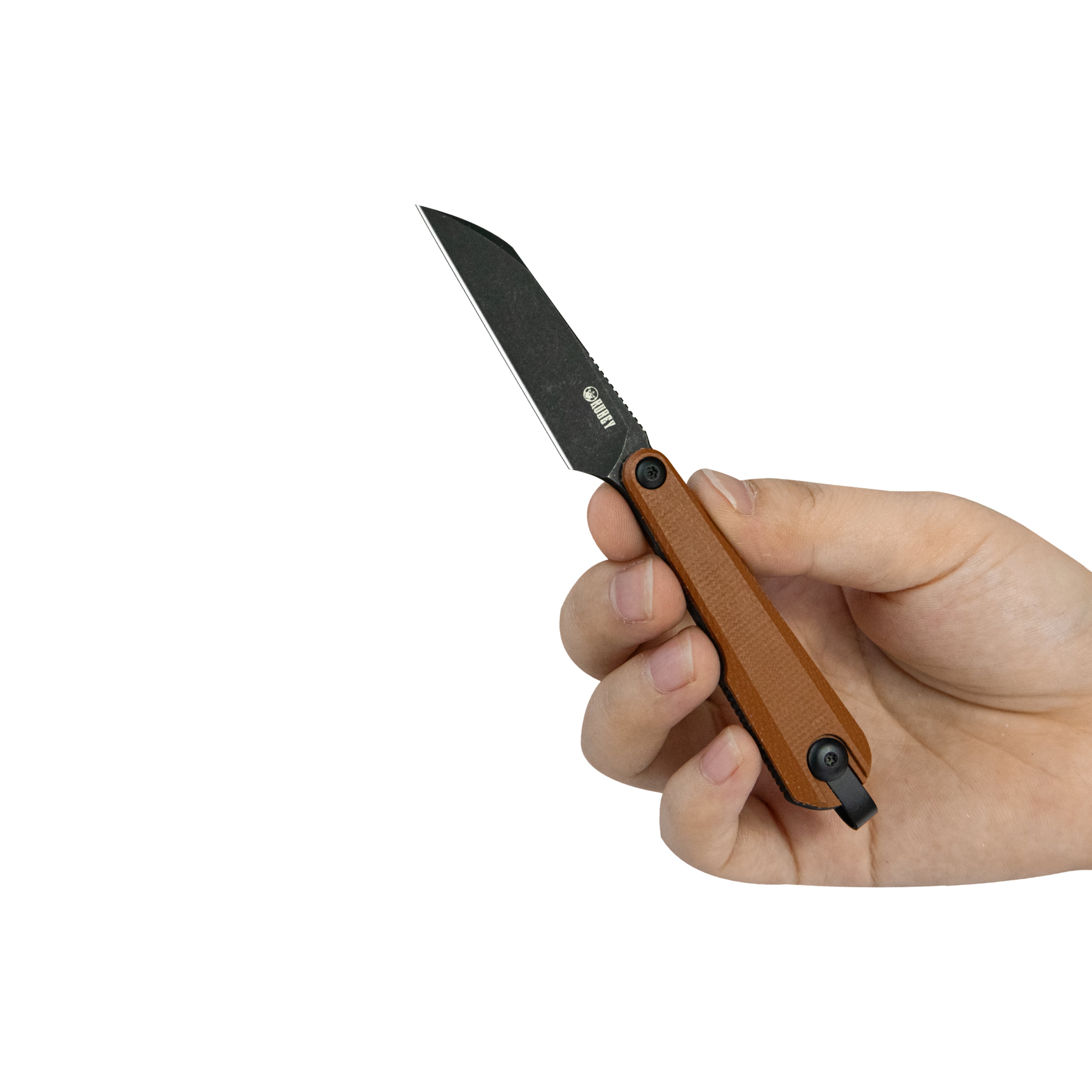 Kubey YAG Fixed Blade Knife Brown Micarta Handle 2.4" Blackwash 14C28N Blade KU450C