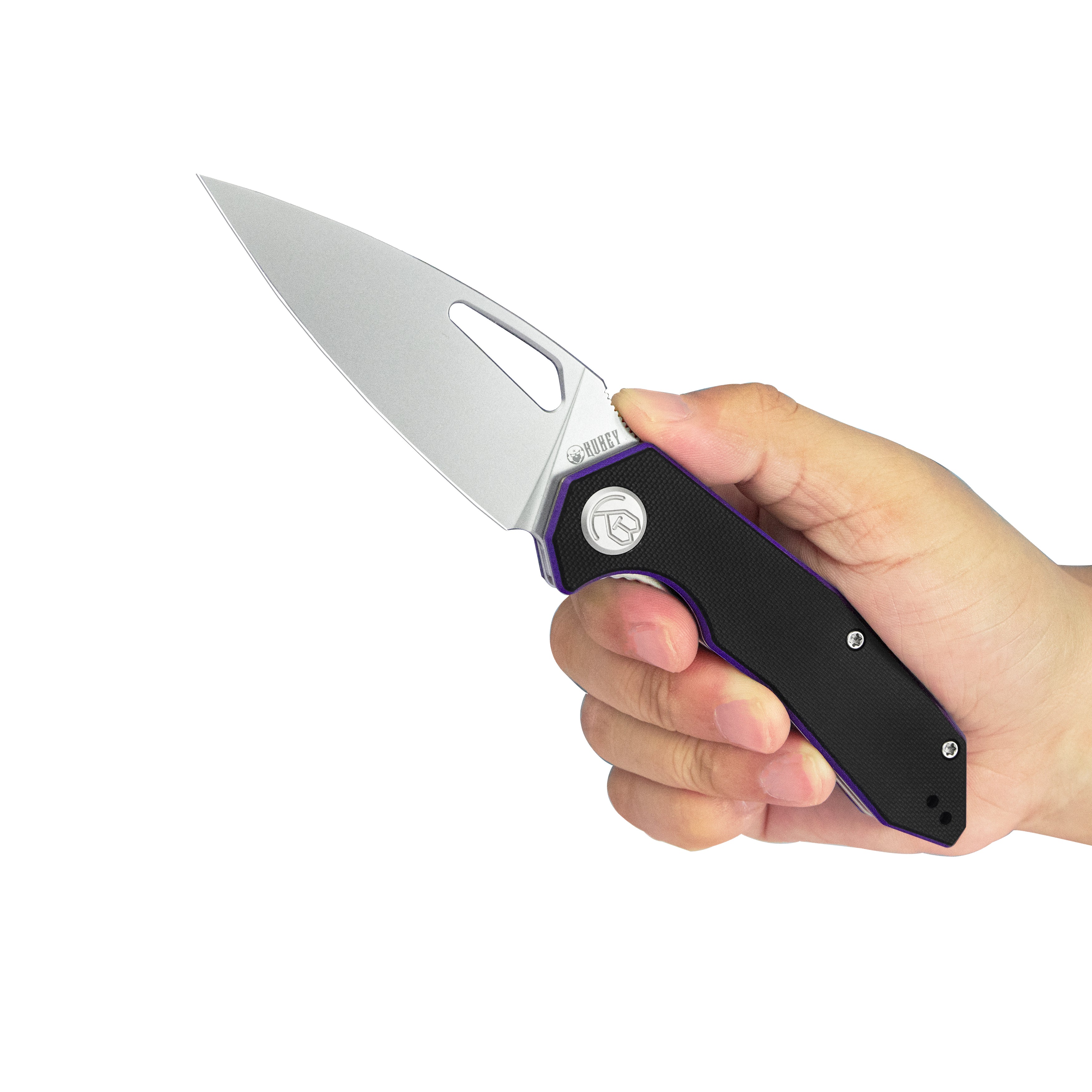 Kubey Coeus Liner Lock Thumb Open Folding Knife Black-purple G-10 Handle Kitchen knives 3.11" Beadblast 14C28N KU122R