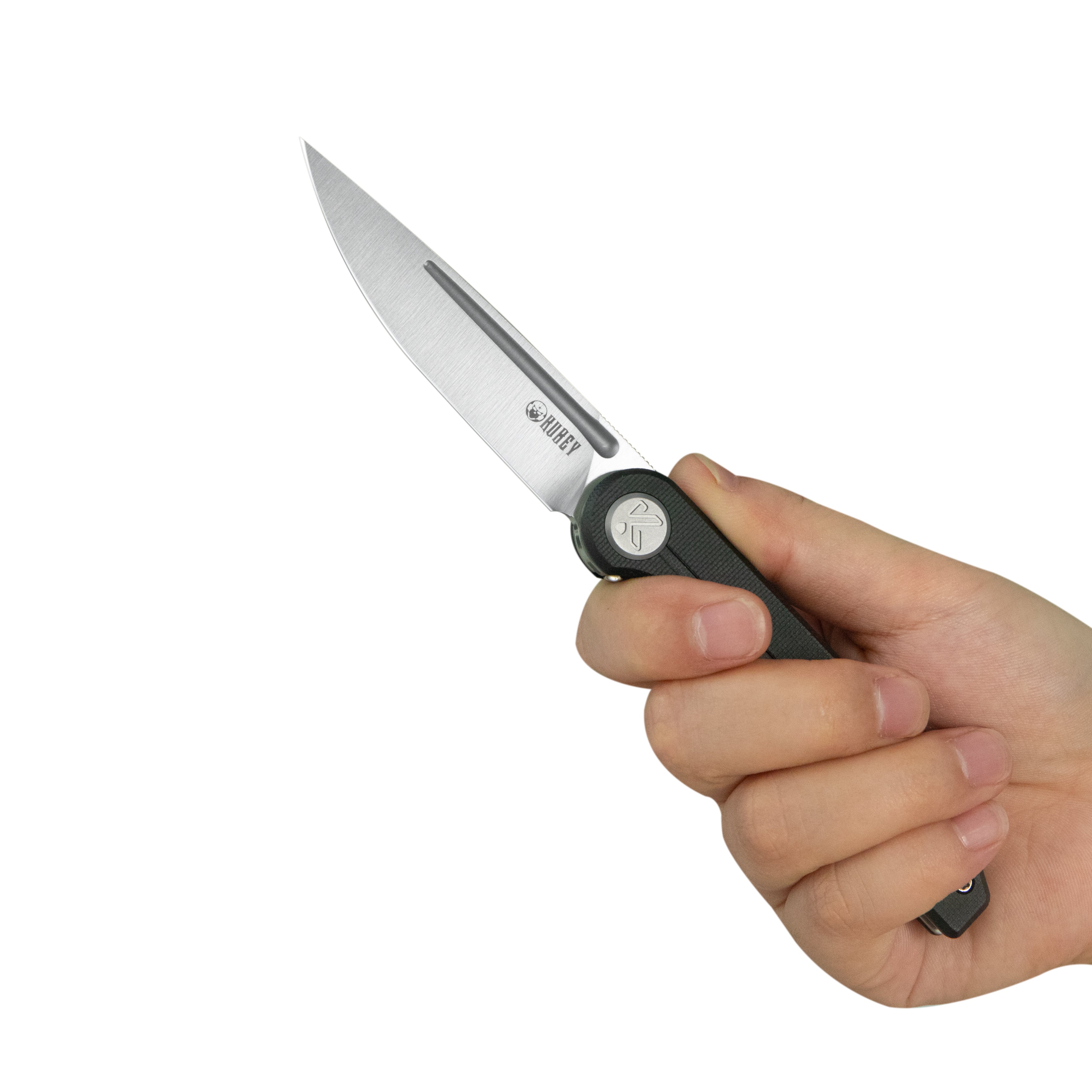 Kubey Mizo Liner Lock Front Flipper Folding Knife Black G10 Handle 3.15" Satin 14C28N KU2101A