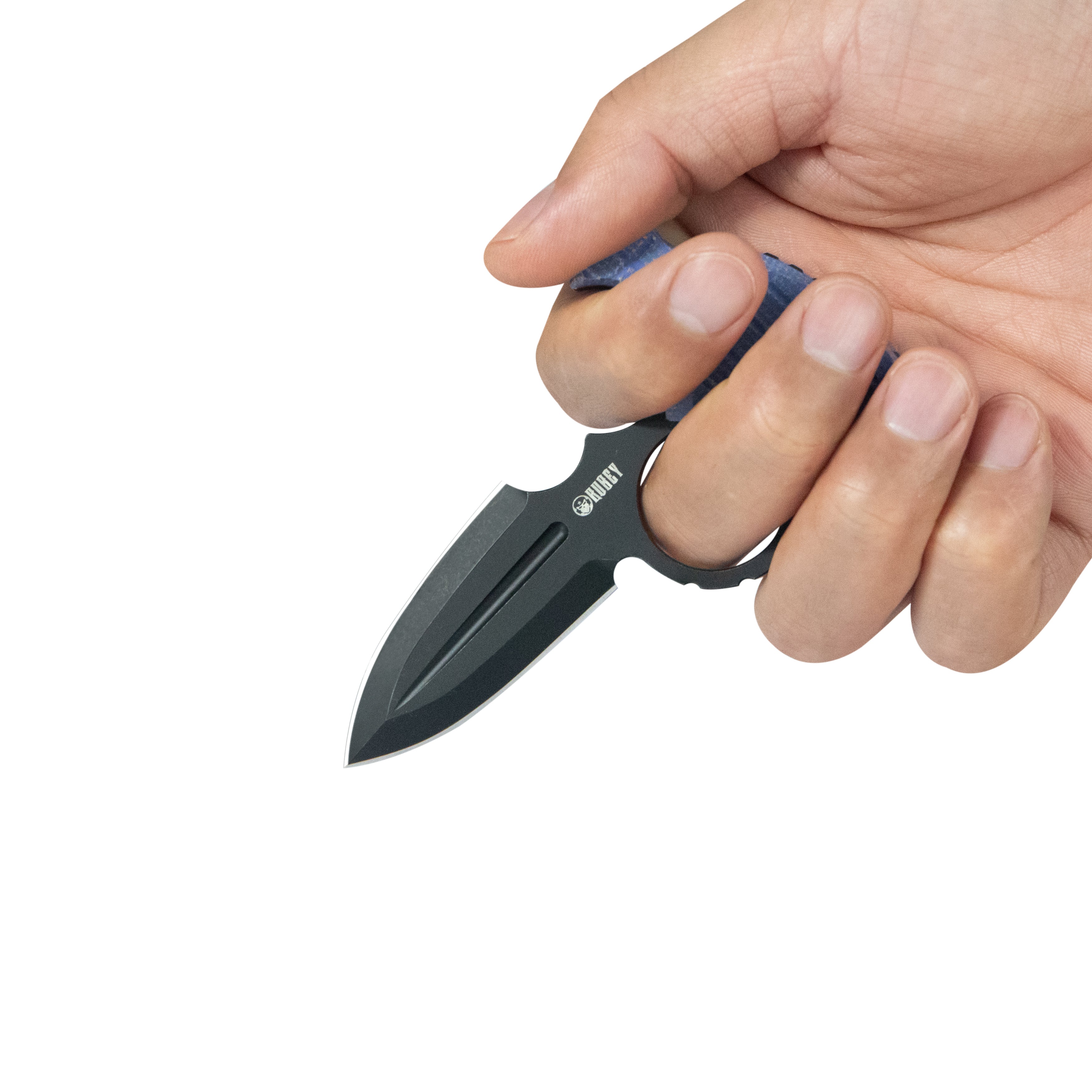 Kubey Cavy Fixed Blade Knife Blue Micarta Handle 2.95'' Blackwash 14C28N Blade KU403C