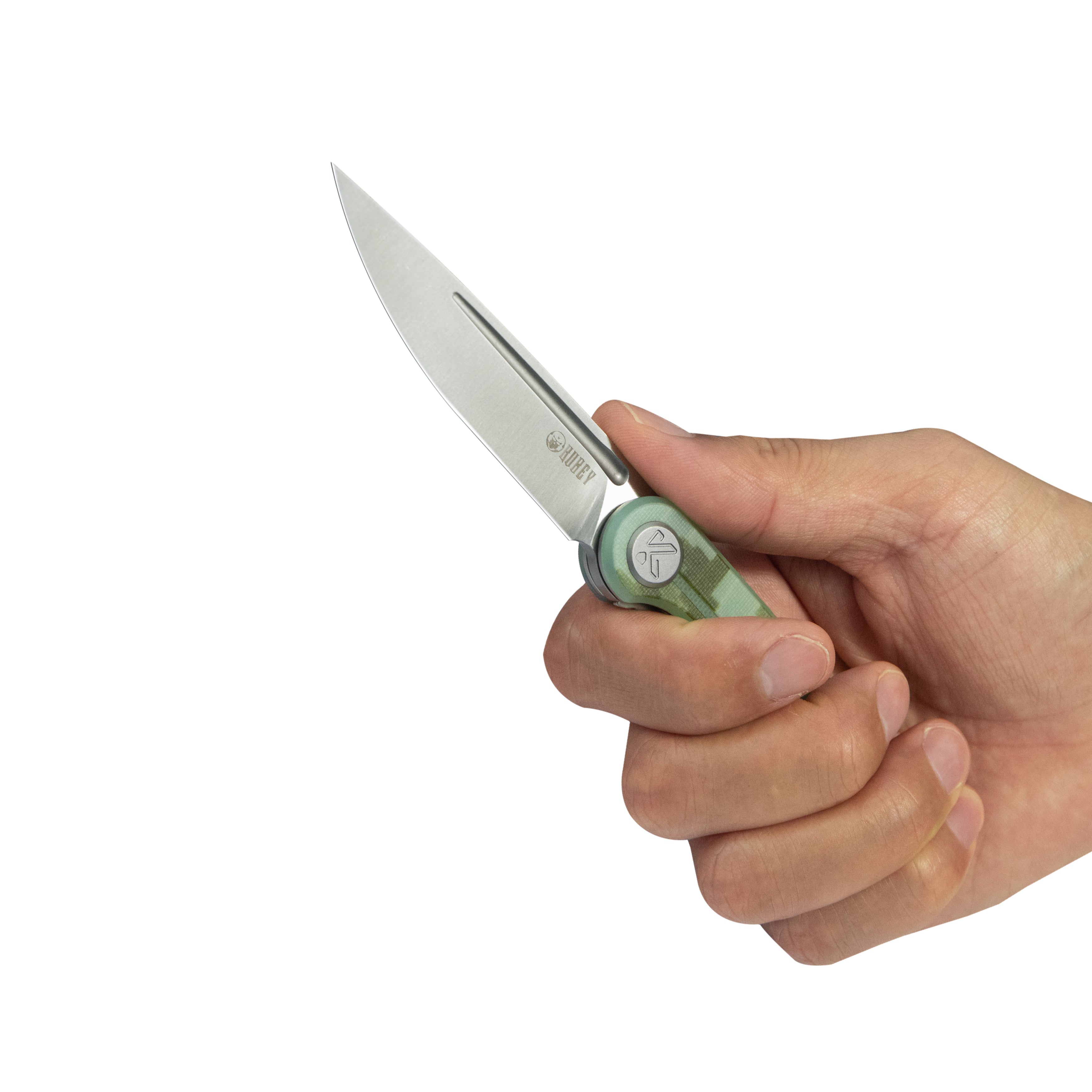 Kubey Mizo Liner Lock Front Flipper Folding Knife Camo G10 Handle 3.15" Satin 14C28N KU2101I