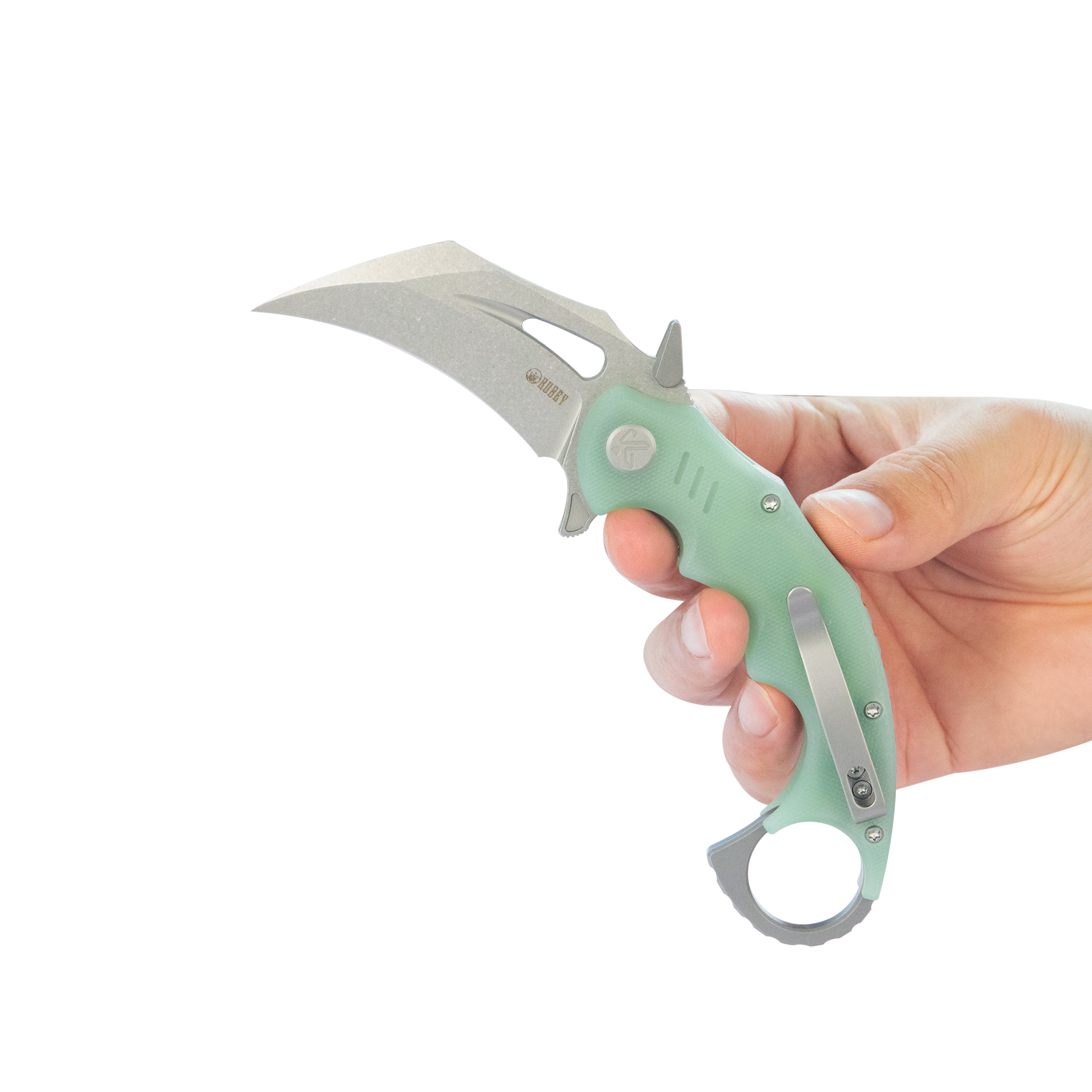 Kubey Mini Wrath Karambit Folding Knife Jade G-10 Handle 2.44" Beadblast 14C28N Blade KU262J