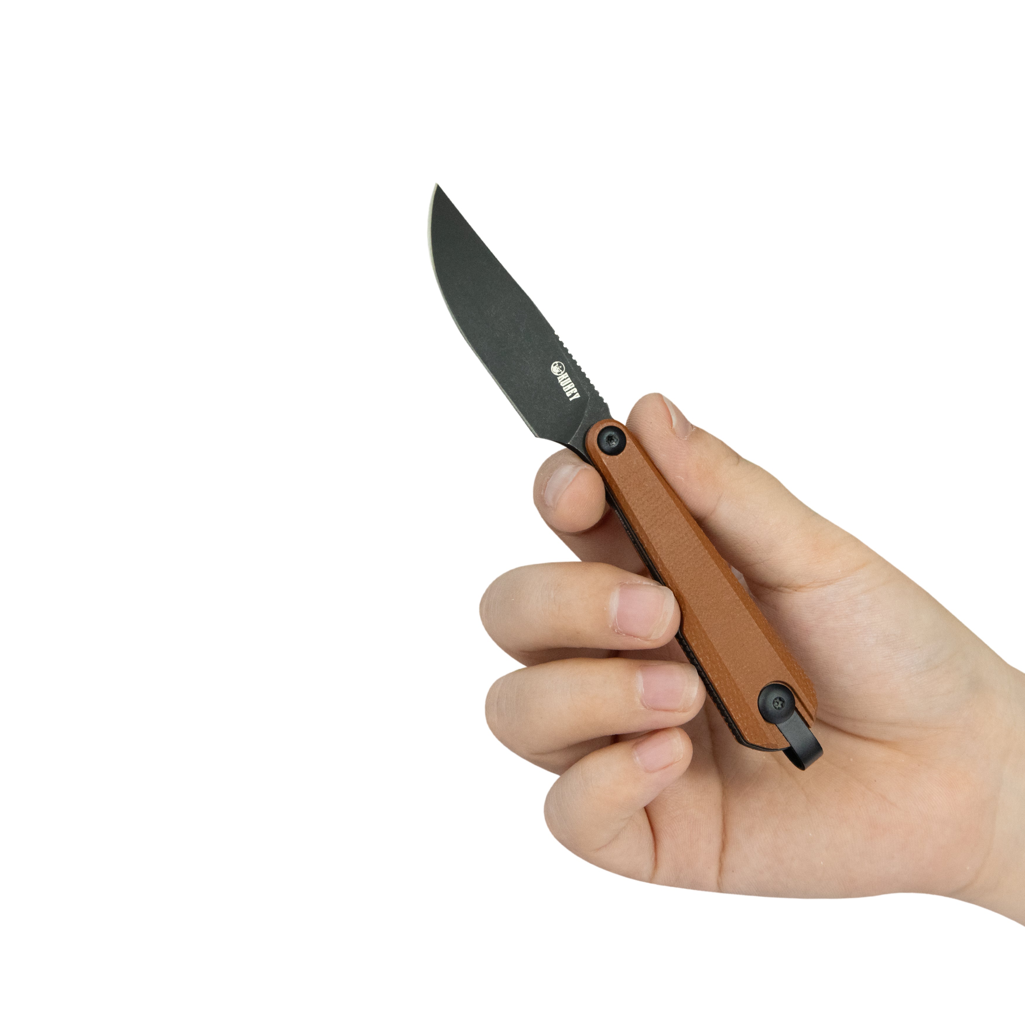 Kubey YAG Fixed Blade Knife Brown Micarta Handle 2.3" Blackwash 14C28N Blade KU451C