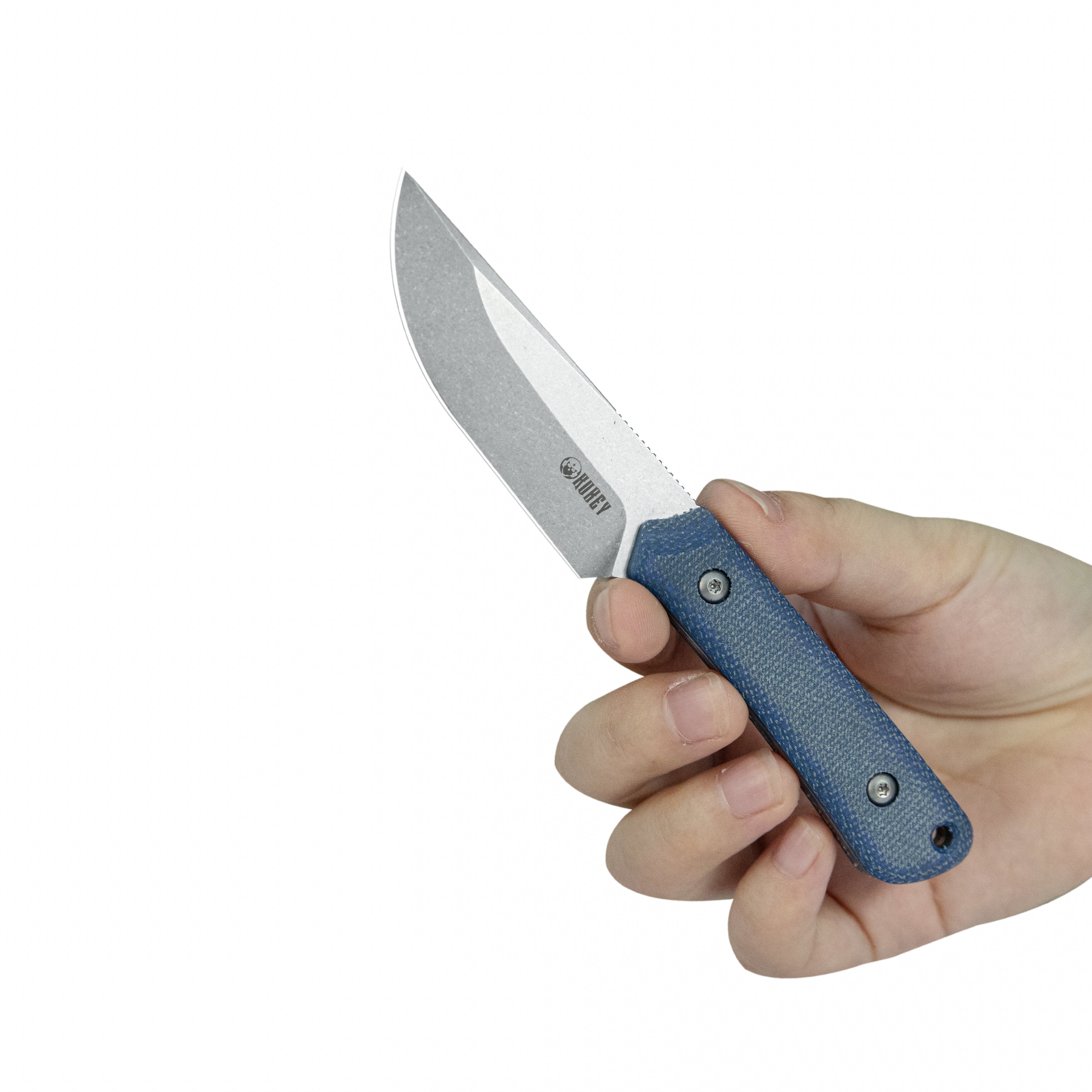 Kubey Thorn Fixed Blade Knife Blue Micarta Handle 2.8" Beadblast 14C28N Blade KU413C