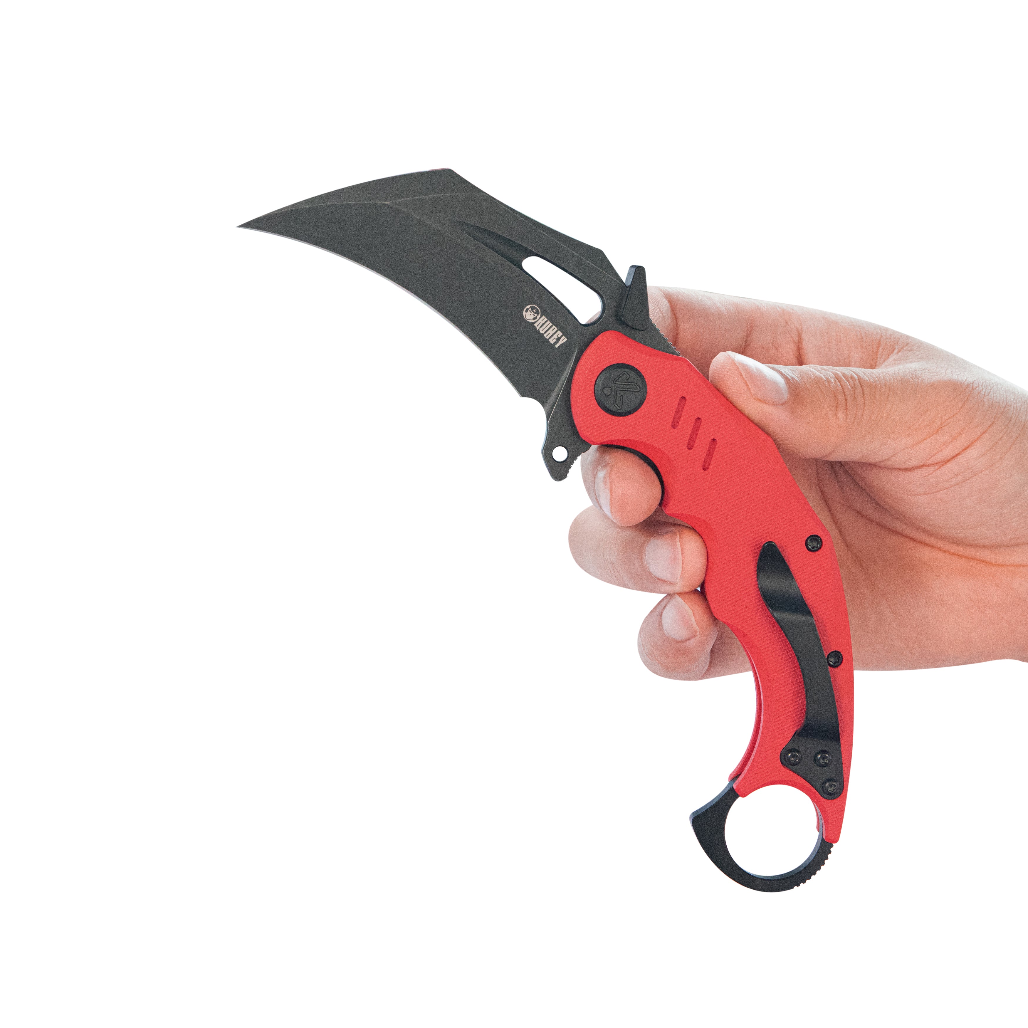 Kubey Wrath Karambit Folding Knife Red G-10 Handle 2.68" Blackwash 14C28N Blade KU261H