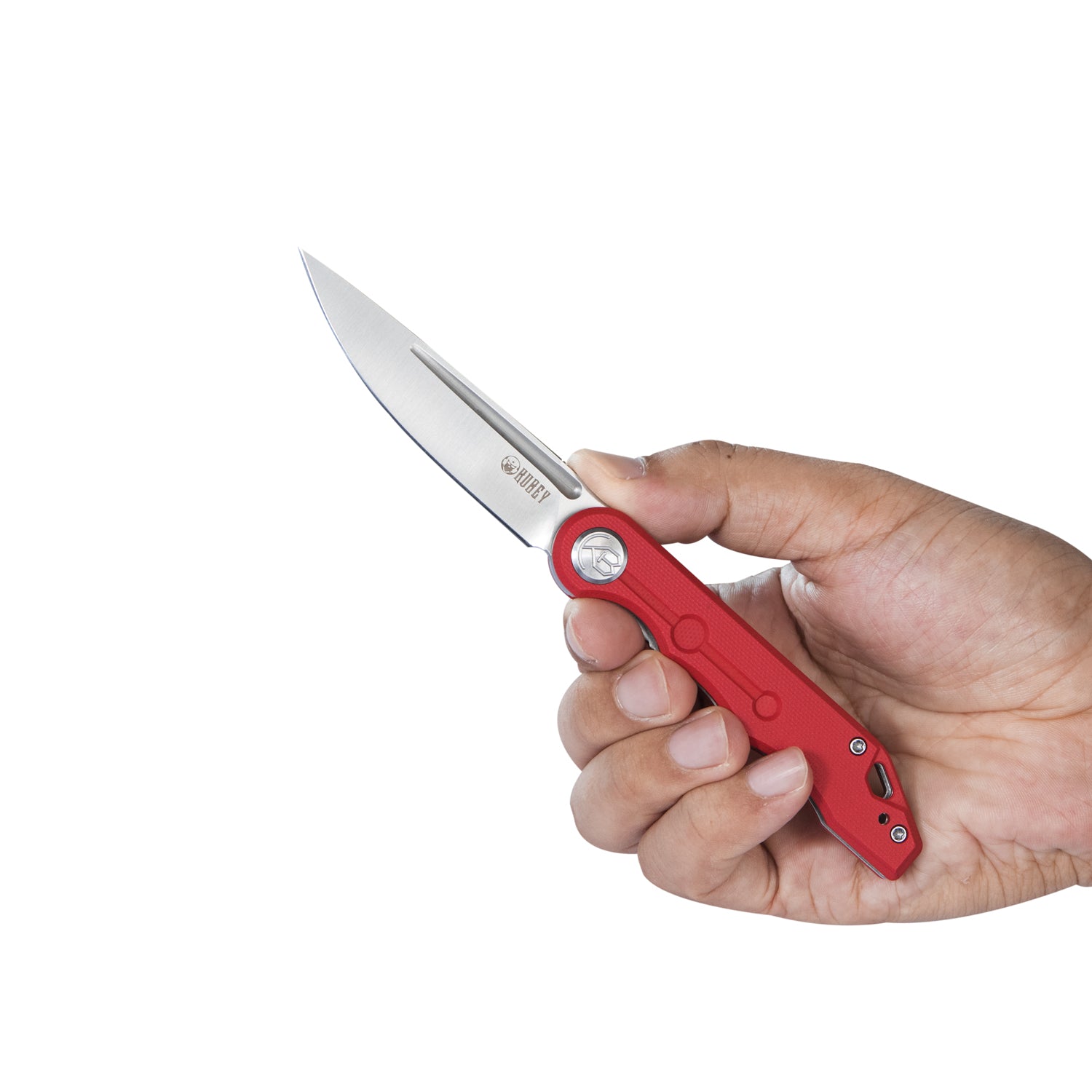 Kubey Mizo Liner Lock Front Flipper Folding Knife Red G10 Handle 3.15" Satin 14C28N KU2101C