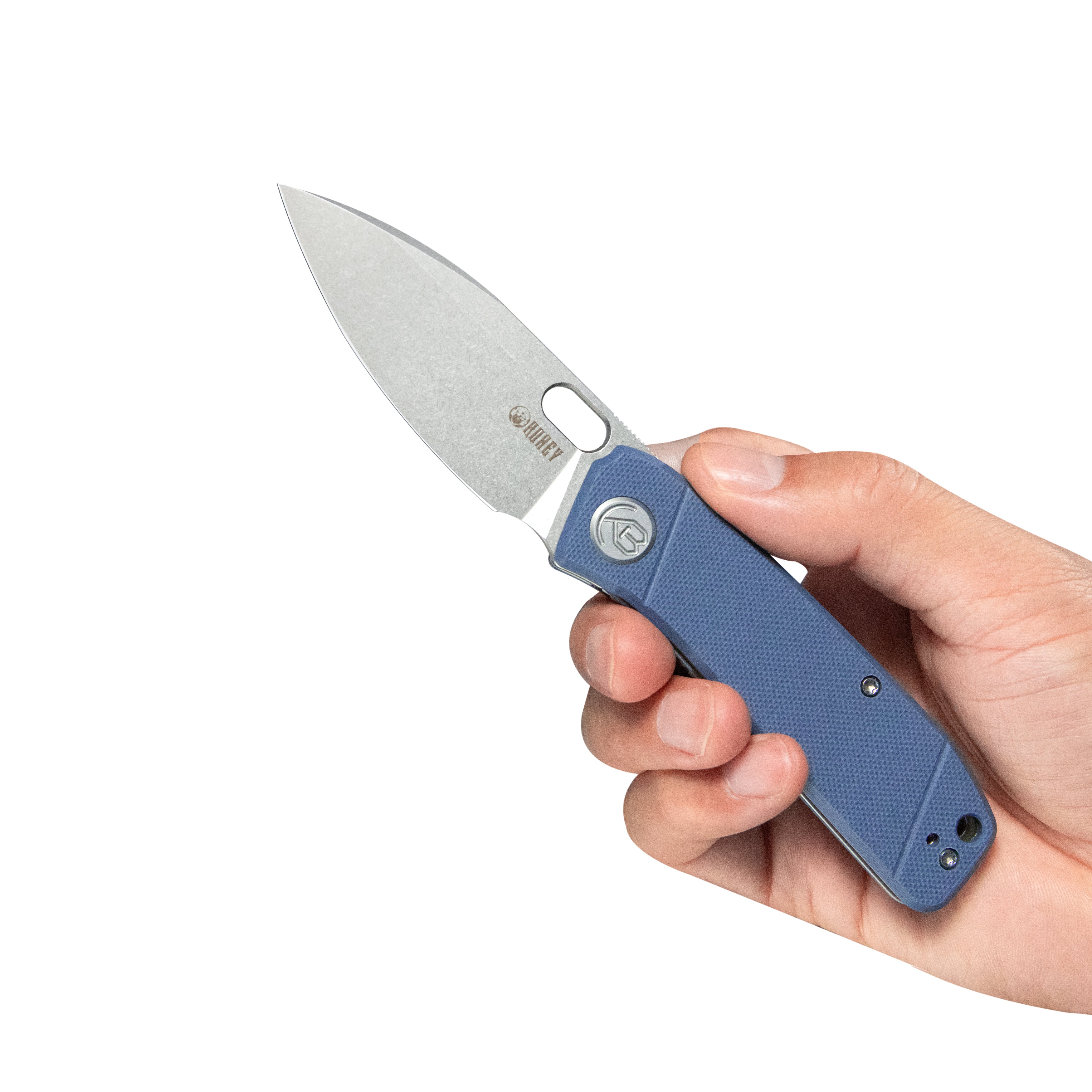 Kubey Hyde Liner Lock Folding Knife Denim Blue G10 Handle 2.95" Sand Blasted 14C28N KU2104D