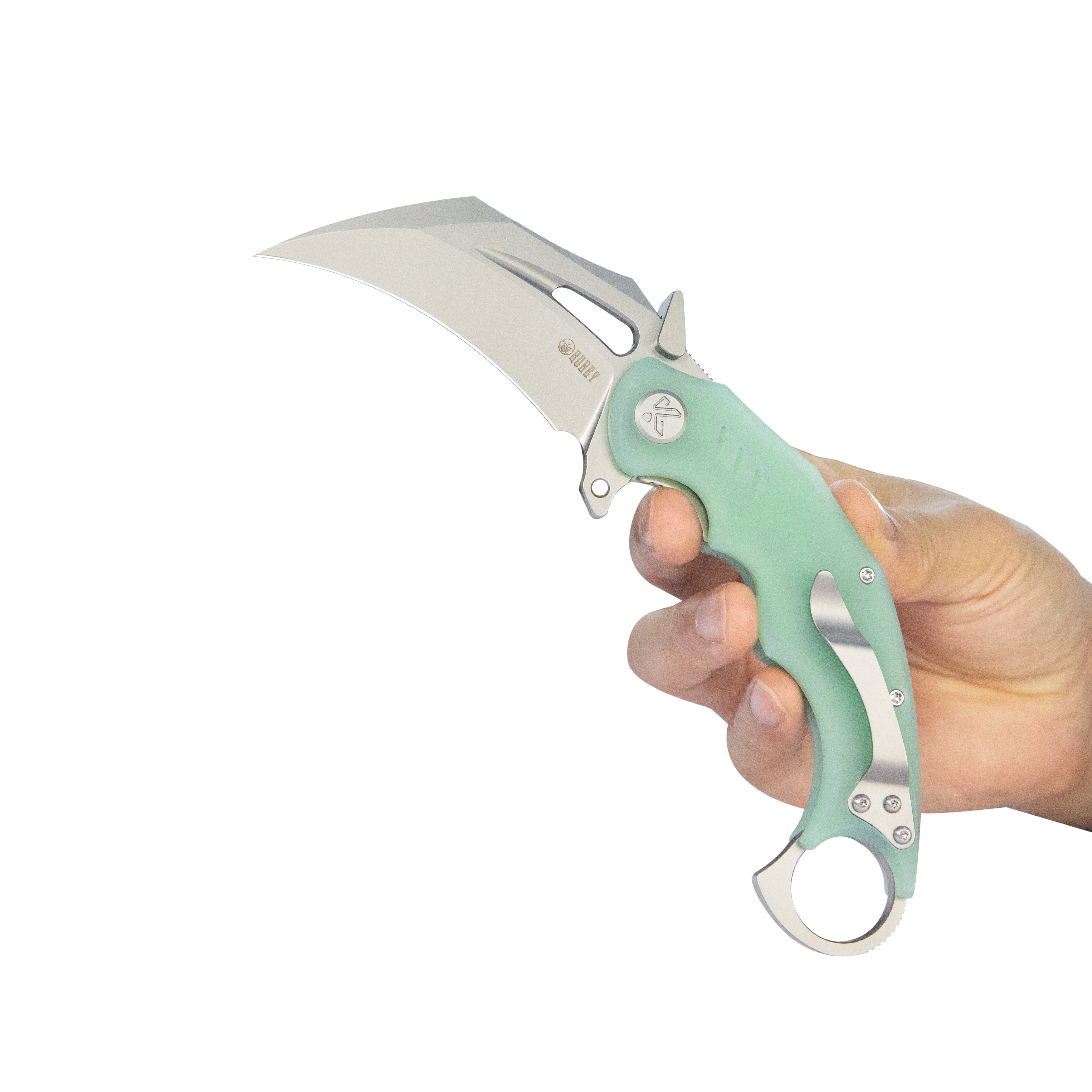 Kubey Wrath Karambit Folding Knife Jade G-10 Handle 2.68" Beadblast 14C28N Blade KU261I