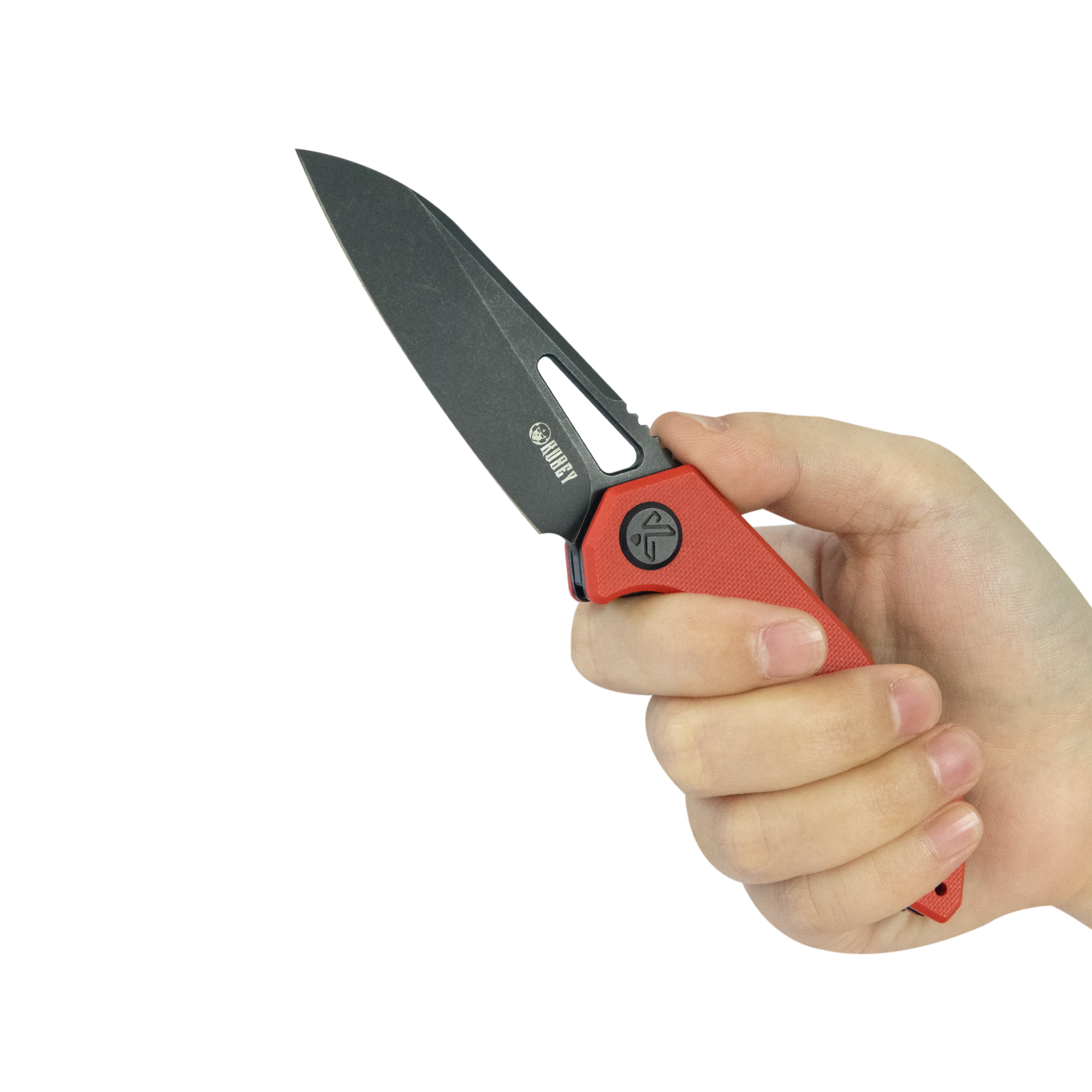 Kubey Vagrant Liner Lock Folding Knife Red G10 Handle 3.1" Blackwash 14C28N KU291K